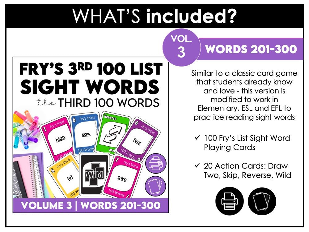 Fry's First 300 Sight Words - Card Game Bundle for 1st - 3rd Grade - Hot Chocolate Teachables