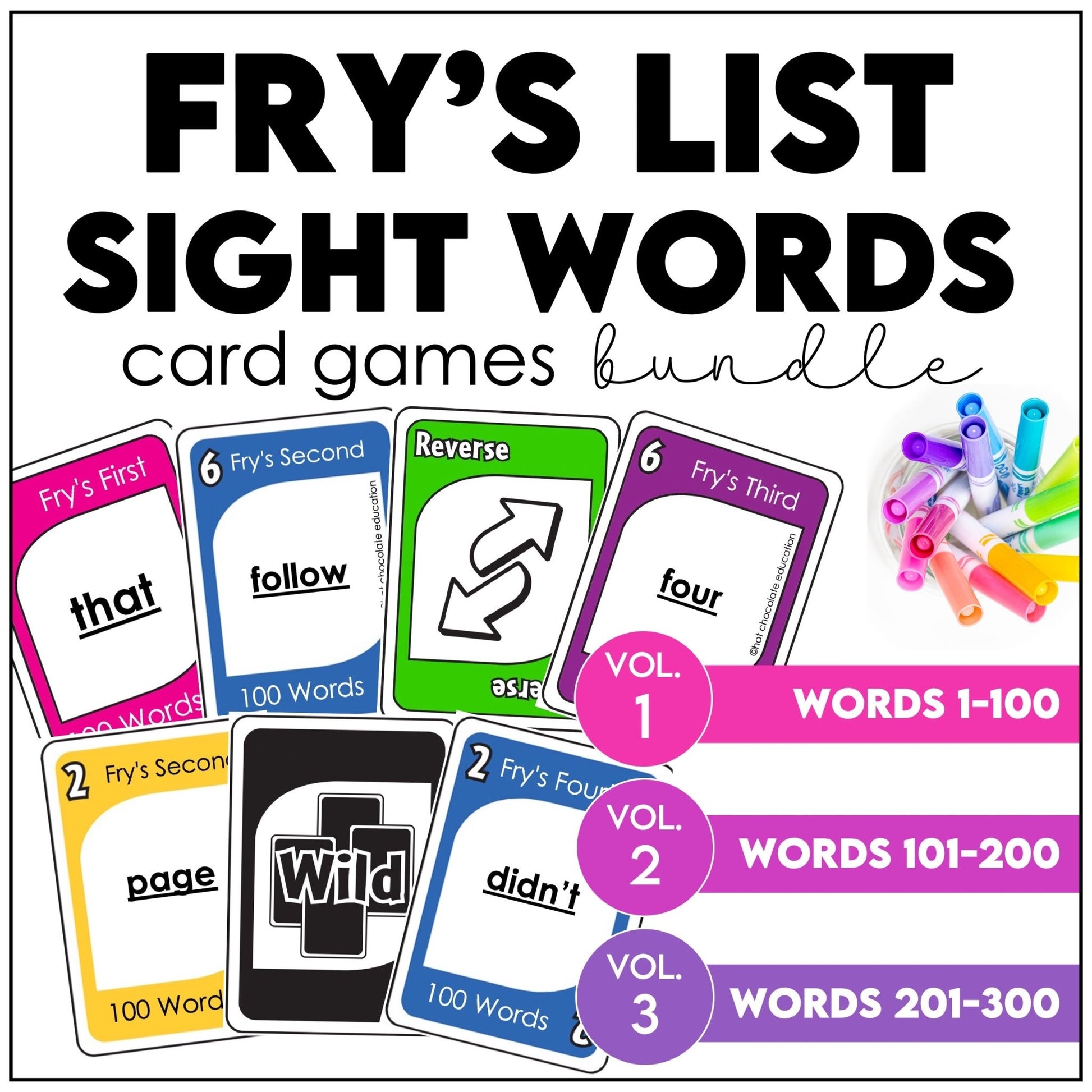 Fry's First 300 Sight Words - Card Game Bundle for 1st - 3rd Grade - Hot Chocolate Teachables