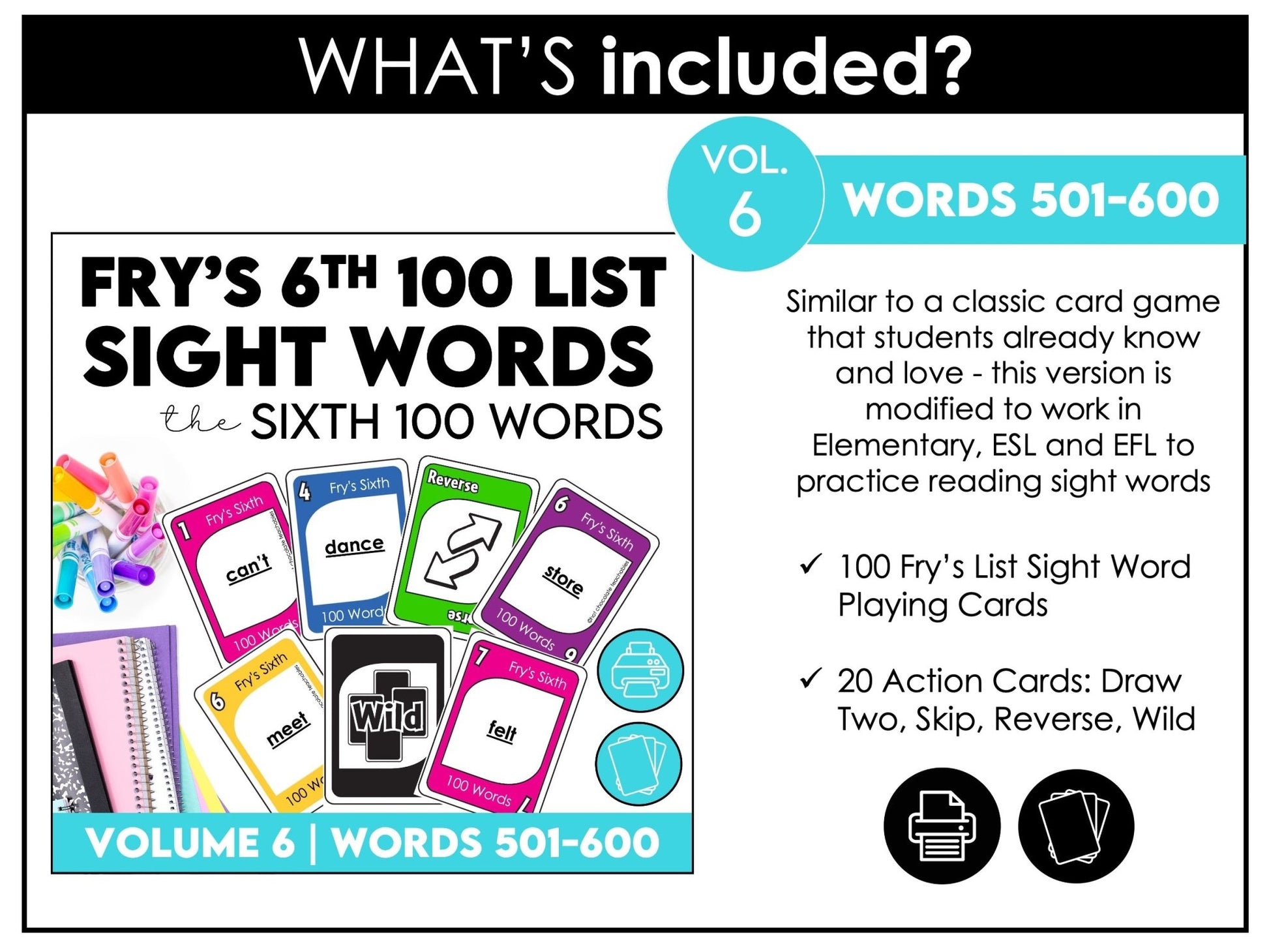 Fry’s Second 300 Sight Words Card Games – Grades 3–5 (Words 301–600) - Hot Chocolate Teachables