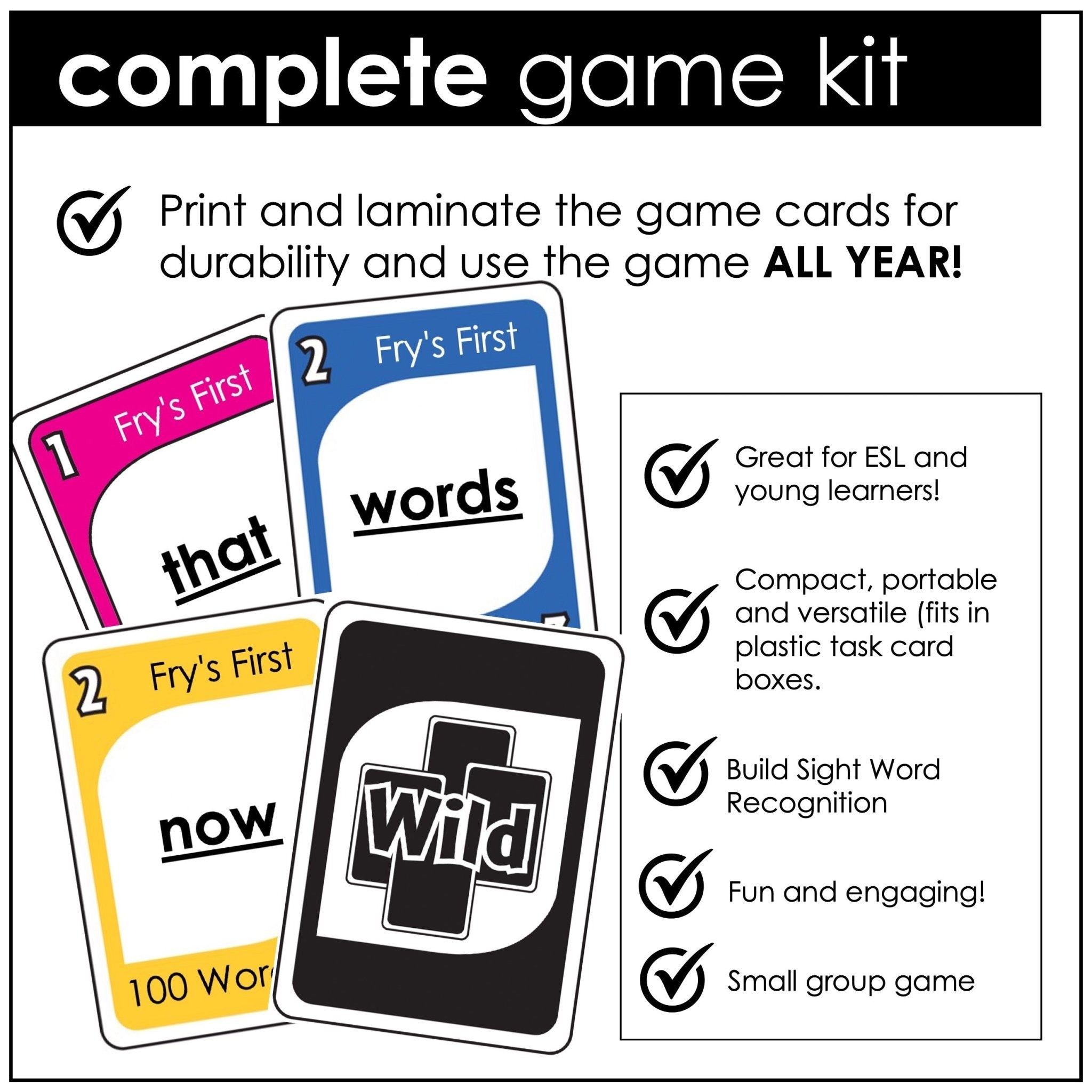 Fry's Sight Words Card Game - First 100 Words: K - 1st - Plays like UNO - Hot Chocolate Teachables