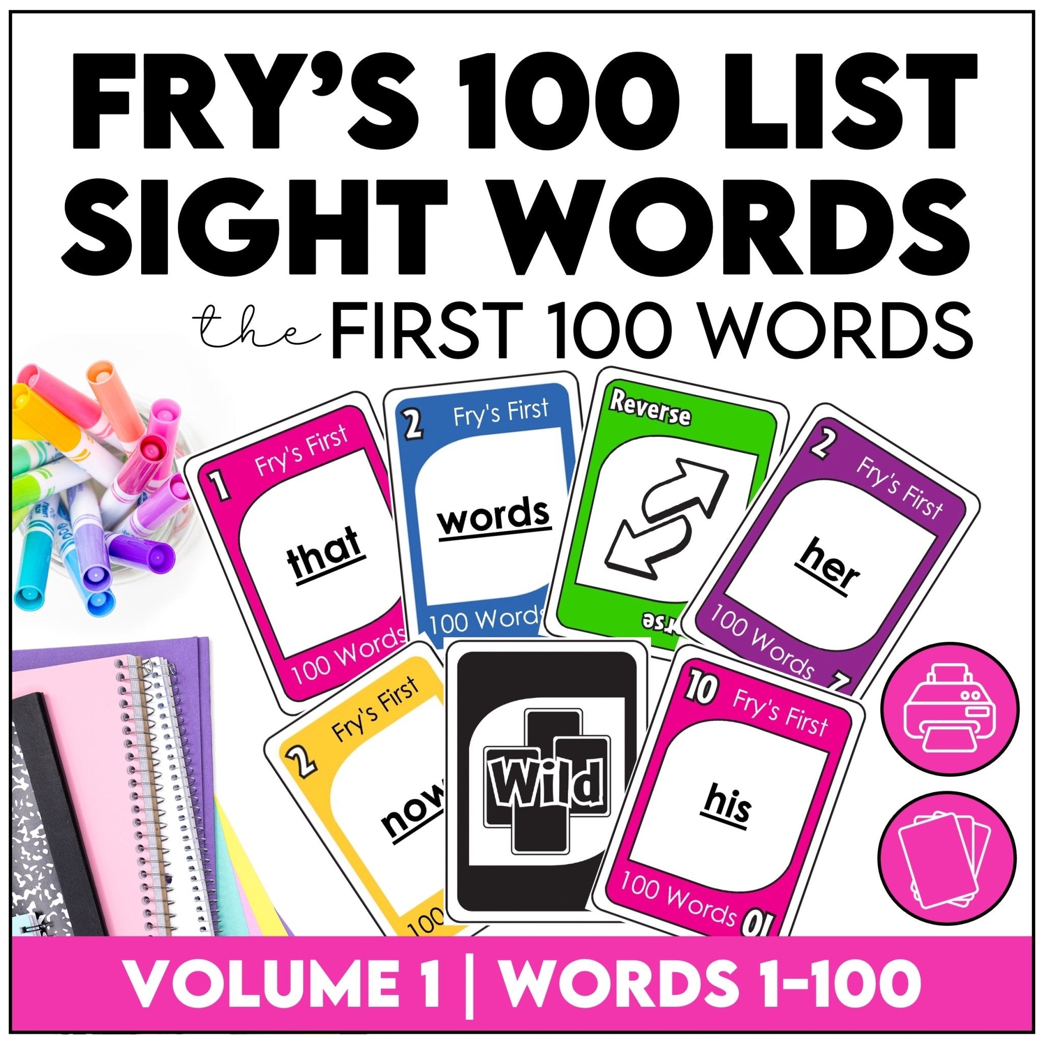 Fry's Sight Words Card Game - First 100 Words: K - 1st - Plays like UNO - Hot Chocolate Teachables