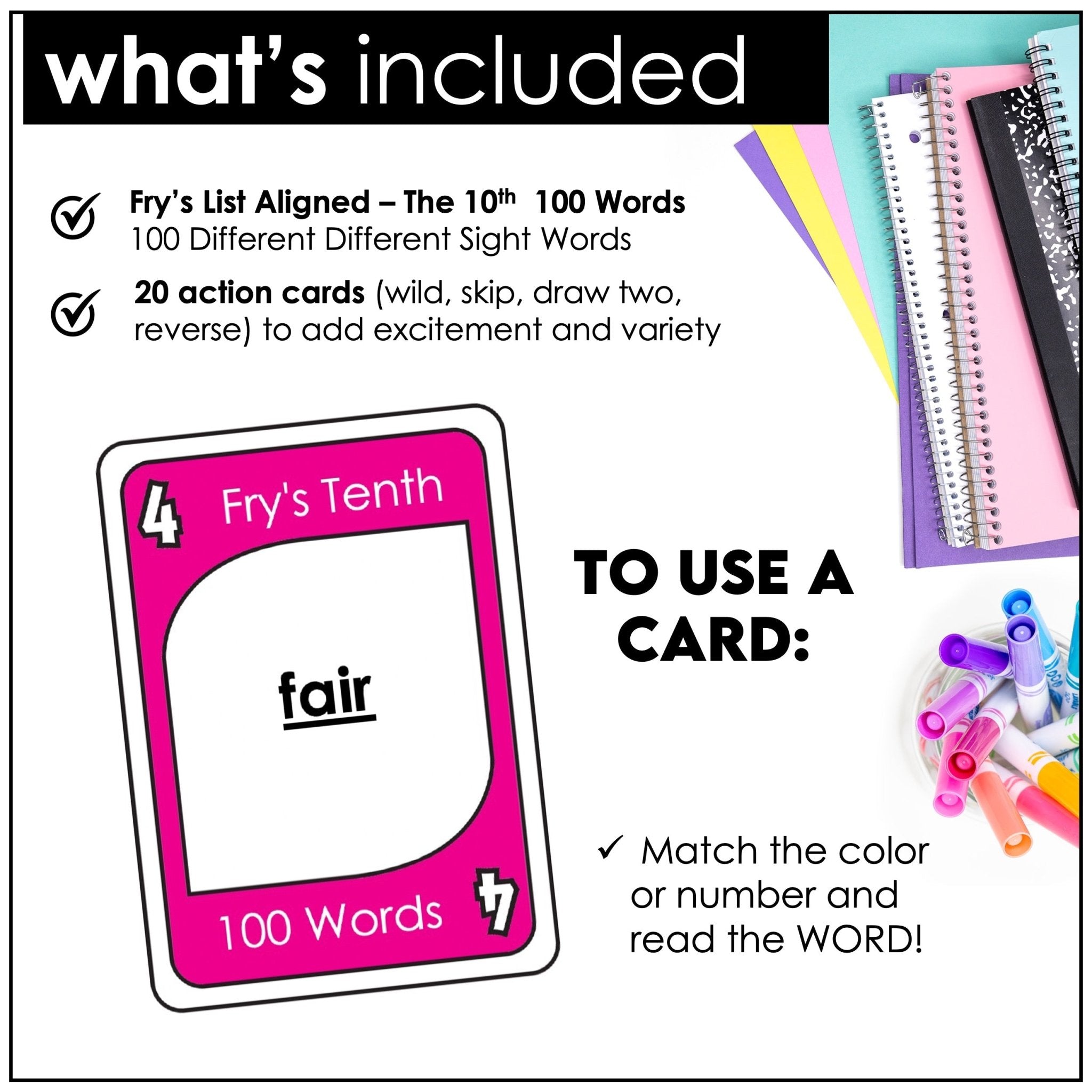 Fry's Sight Words Card Game - Tenth Hundred Words - Plays like UNO - Hot Chocolate Teachables