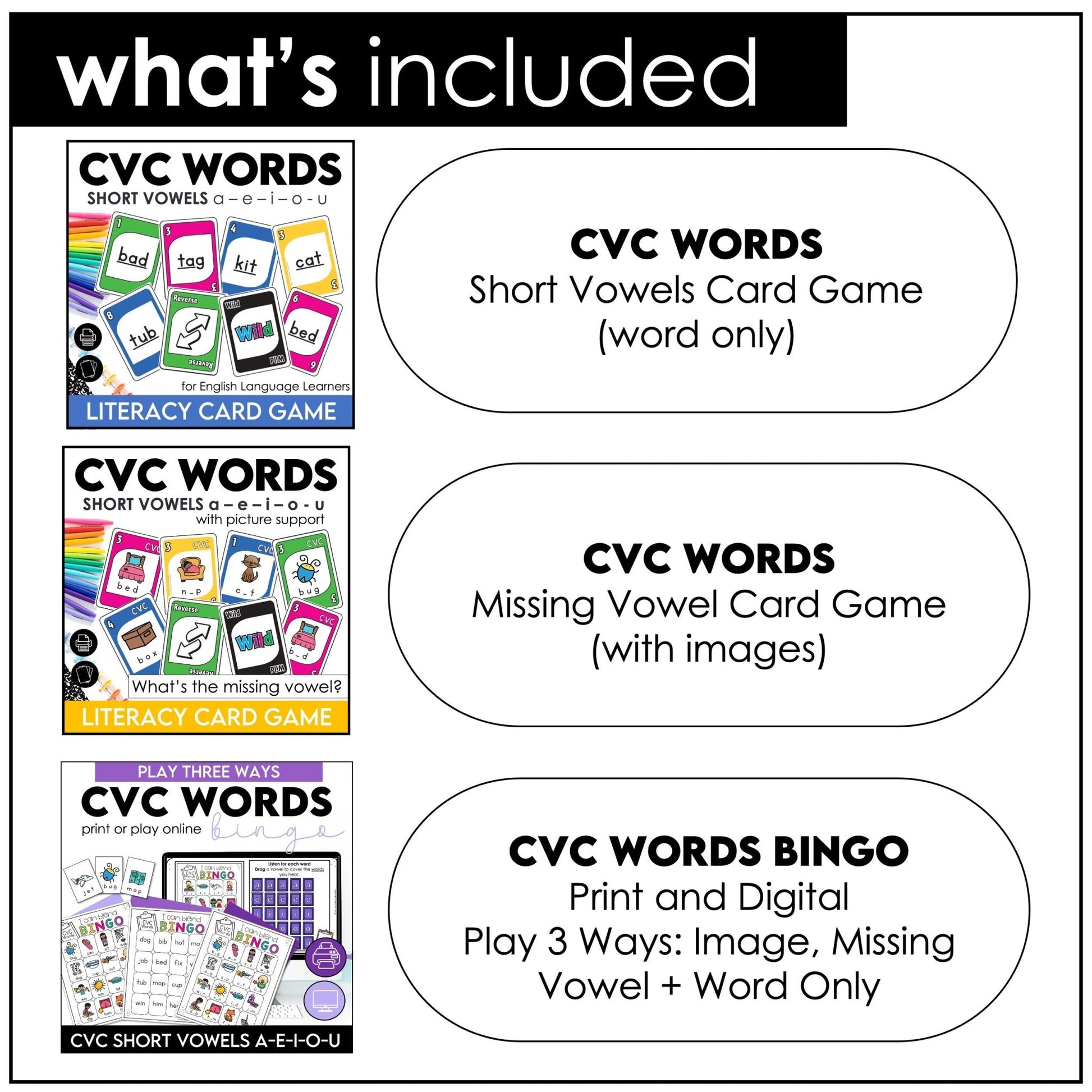 Games Bundle | Sight Words and CVC Short Vowel a - e - i - o - u - Hot Chocolate Teachables