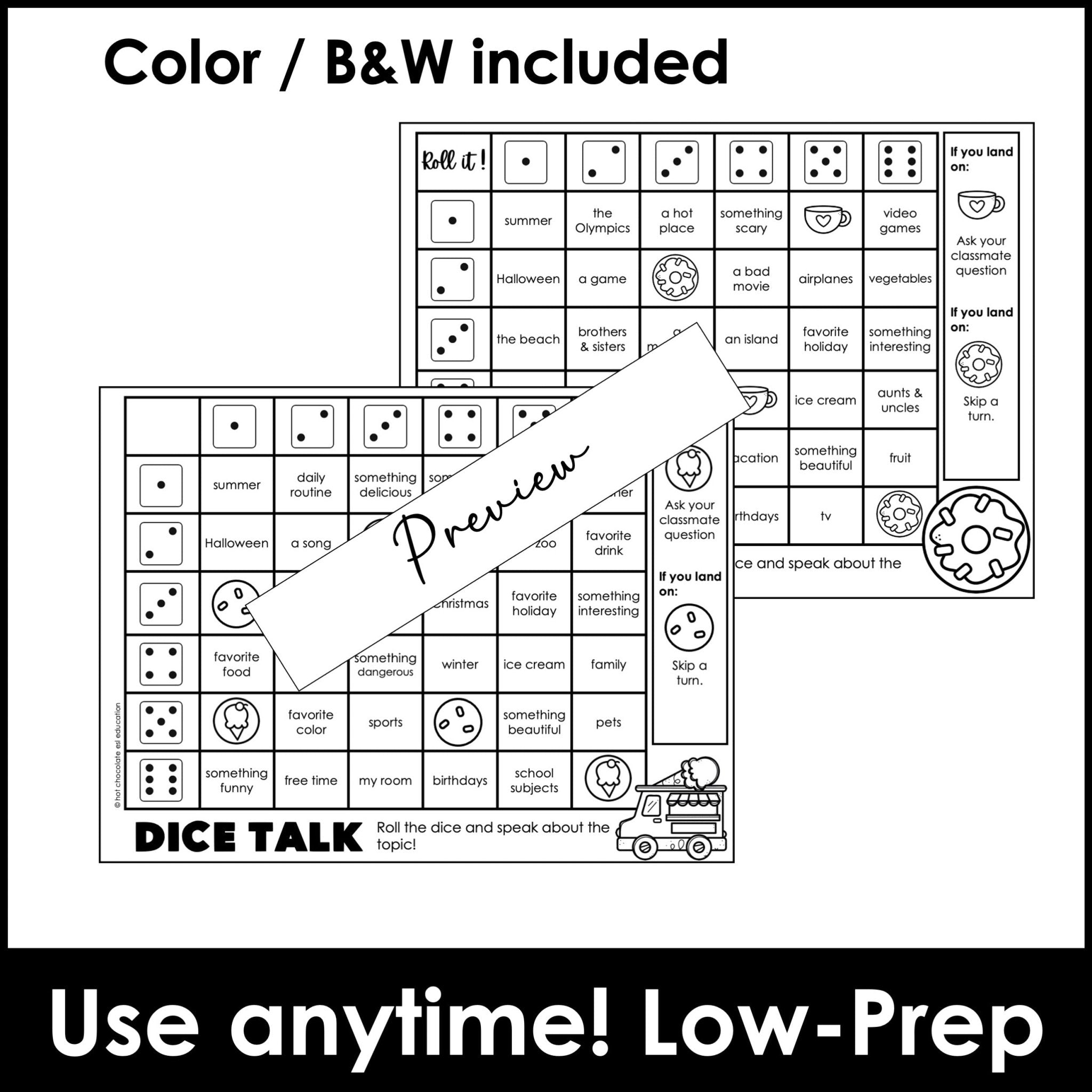 Getting to Know You - Ice Breakers - Speaking Practice Dice Game - Hot Chocolate Teachables
