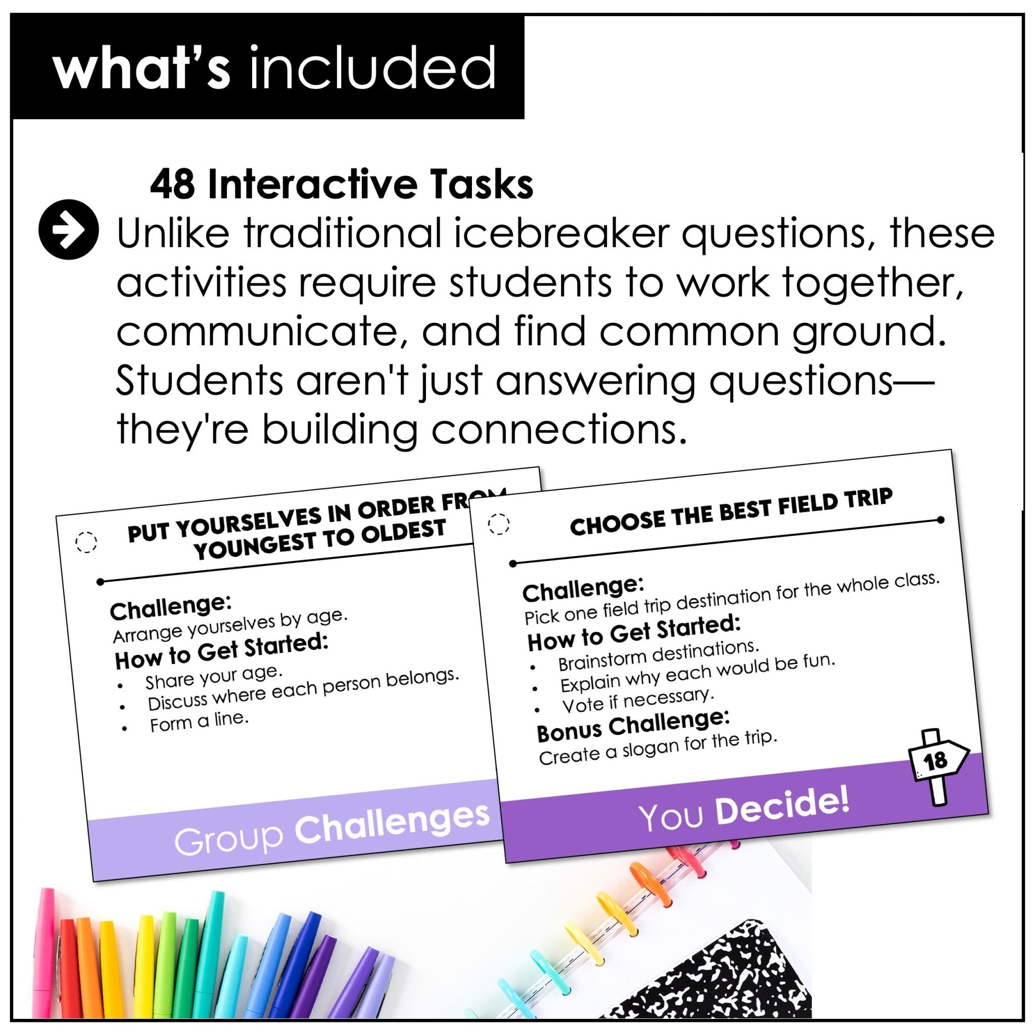 Getting to Know You Task Cards – Back to School Icebreaker Activities - Hot Chocolate Teachables