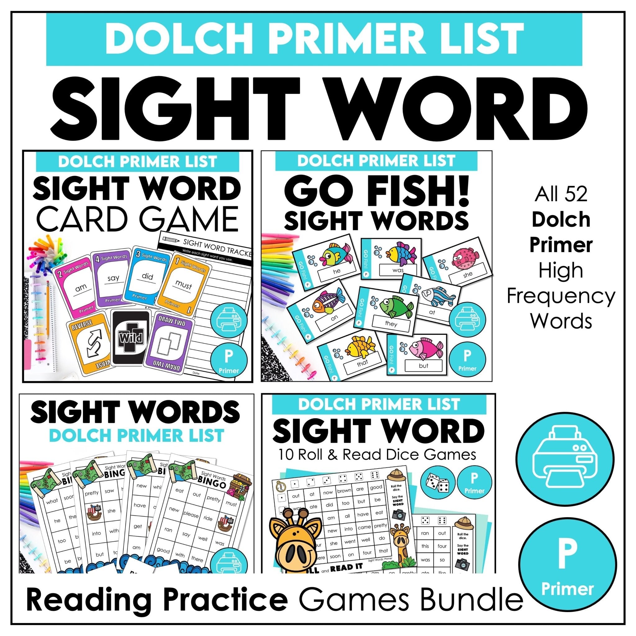 Go Fish Game – Primer Sight Words Dolch Reading Practice Card Game - Hot Chocolate Teachables