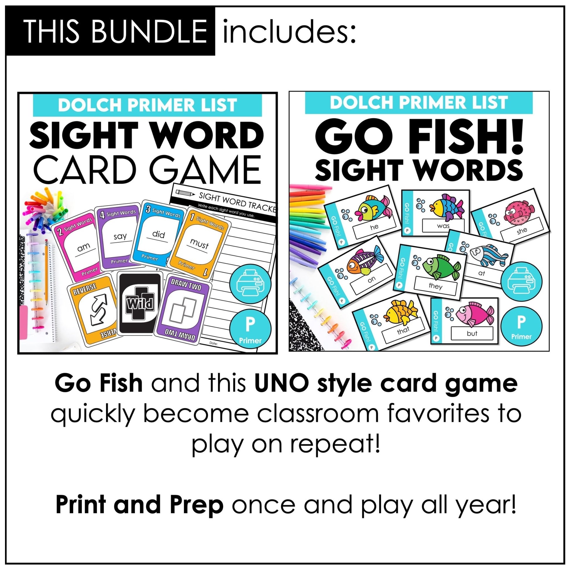 Go Fish Game – Primer Sight Words Dolch Reading Practice Card Game - Hot Chocolate Teachables
