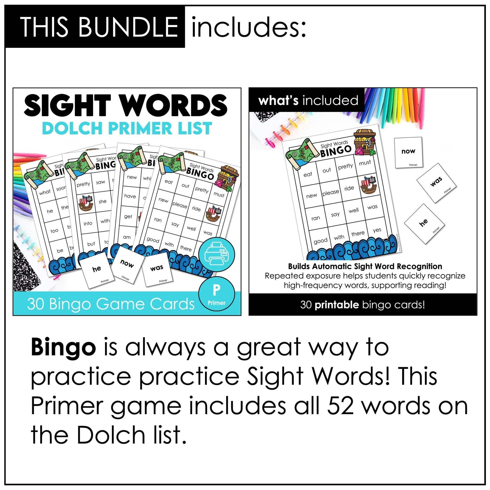 Go Fish Game – Primer Sight Words Dolch Reading Practice Card Game - Hot Chocolate Teachables