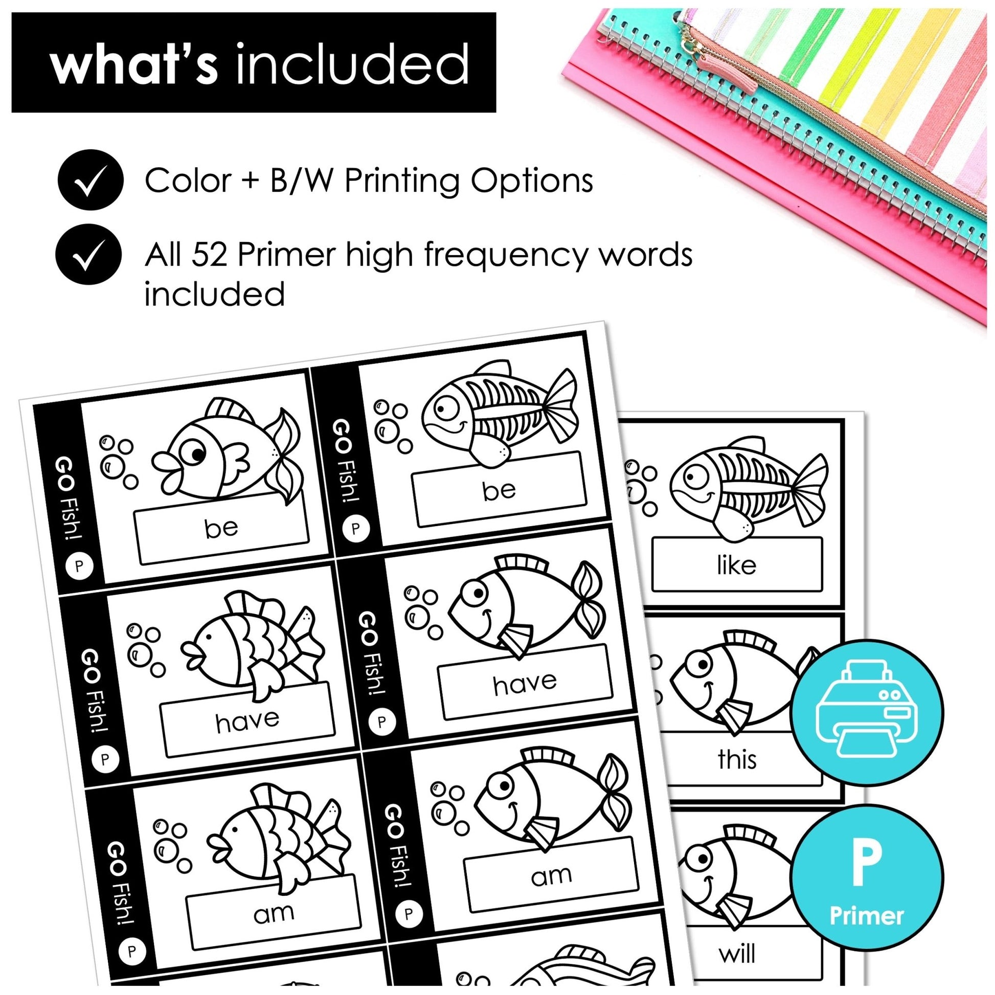 Go Fish Game – Primer Sight Words Dolch Reading Practice - Hot Chocolate Teachables