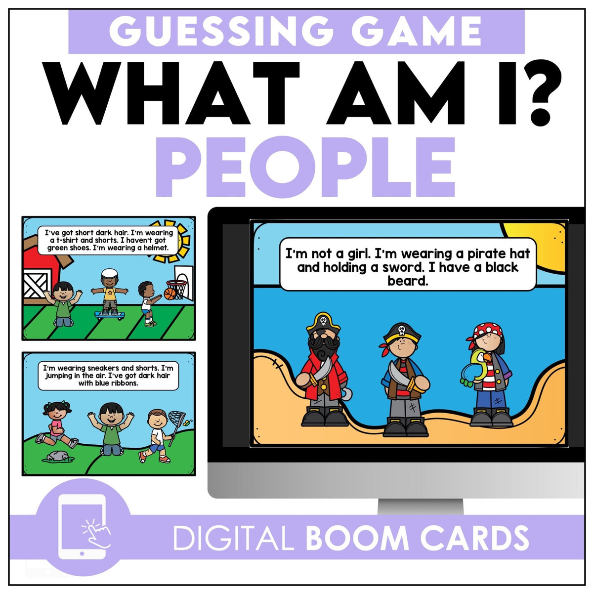 Guess Who? Describing People - Interactive Digital Boom Card - Hot Chocolate Teachables