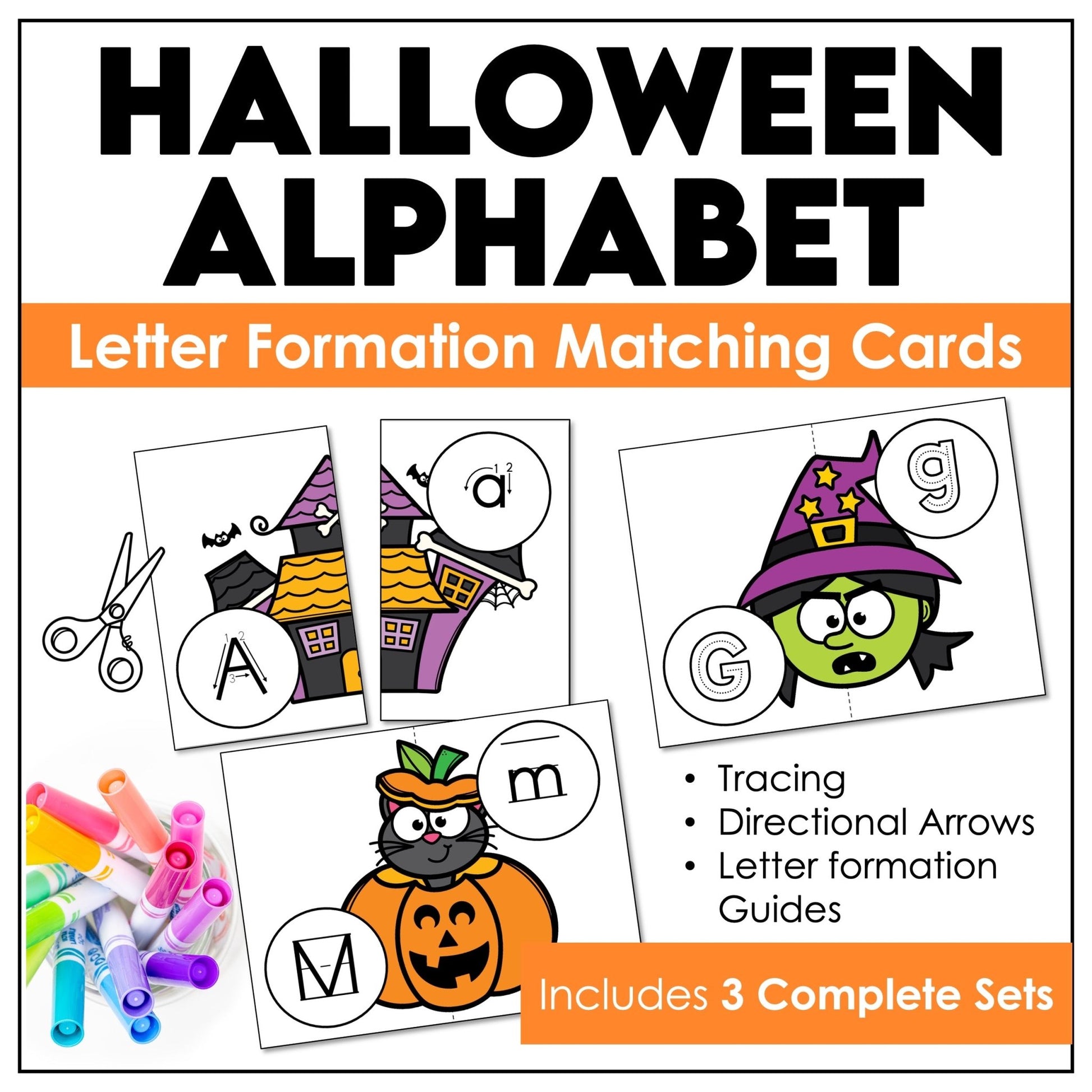 Halloween Alphabet Matching Puzzles – Uppercase & Lowercase Letter Cards - Hot Chocolate Teachables