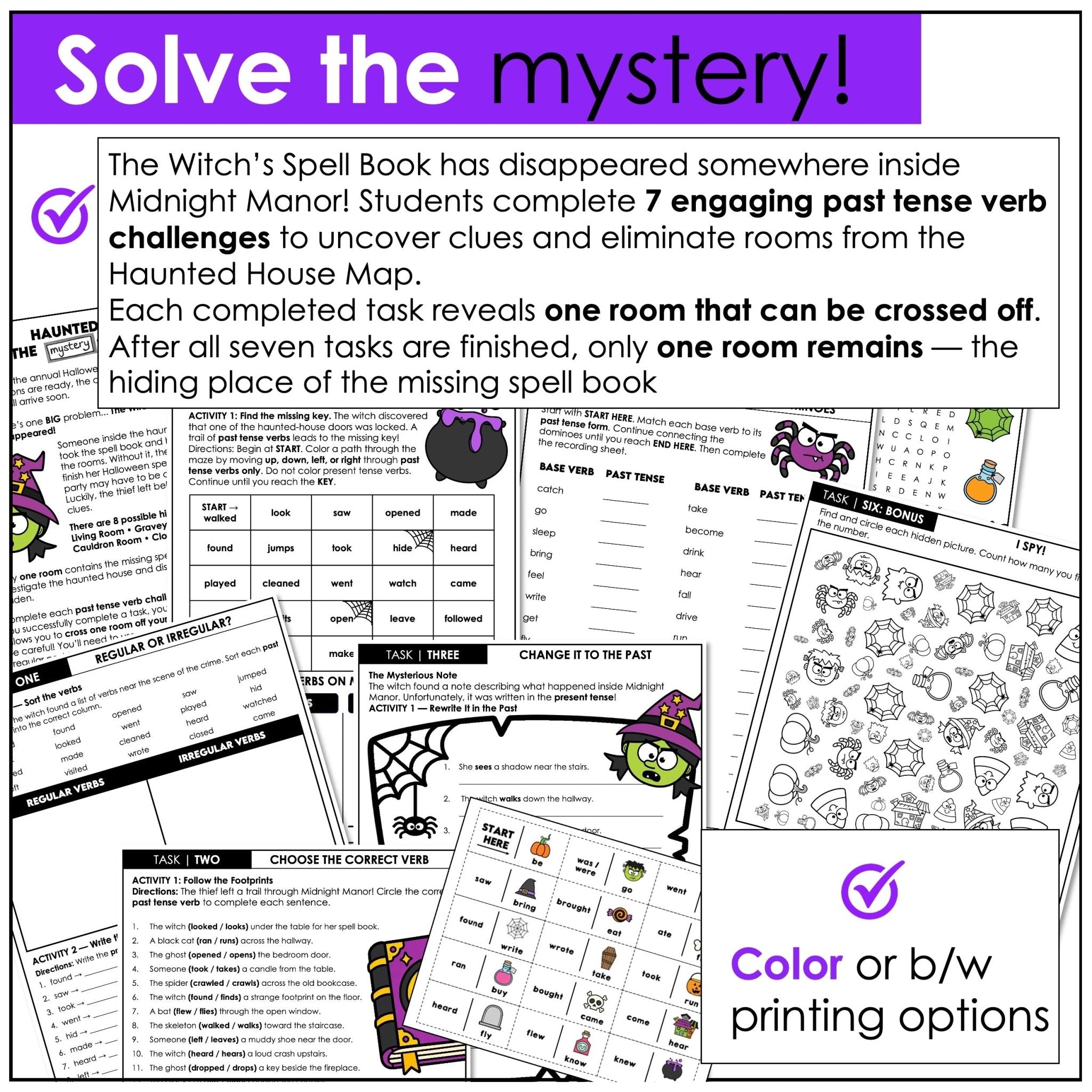 Halloween Past Tense Verb Escape Room – Regular & Irregular Verbs Mystery Game - Hot Chocolate Teachables