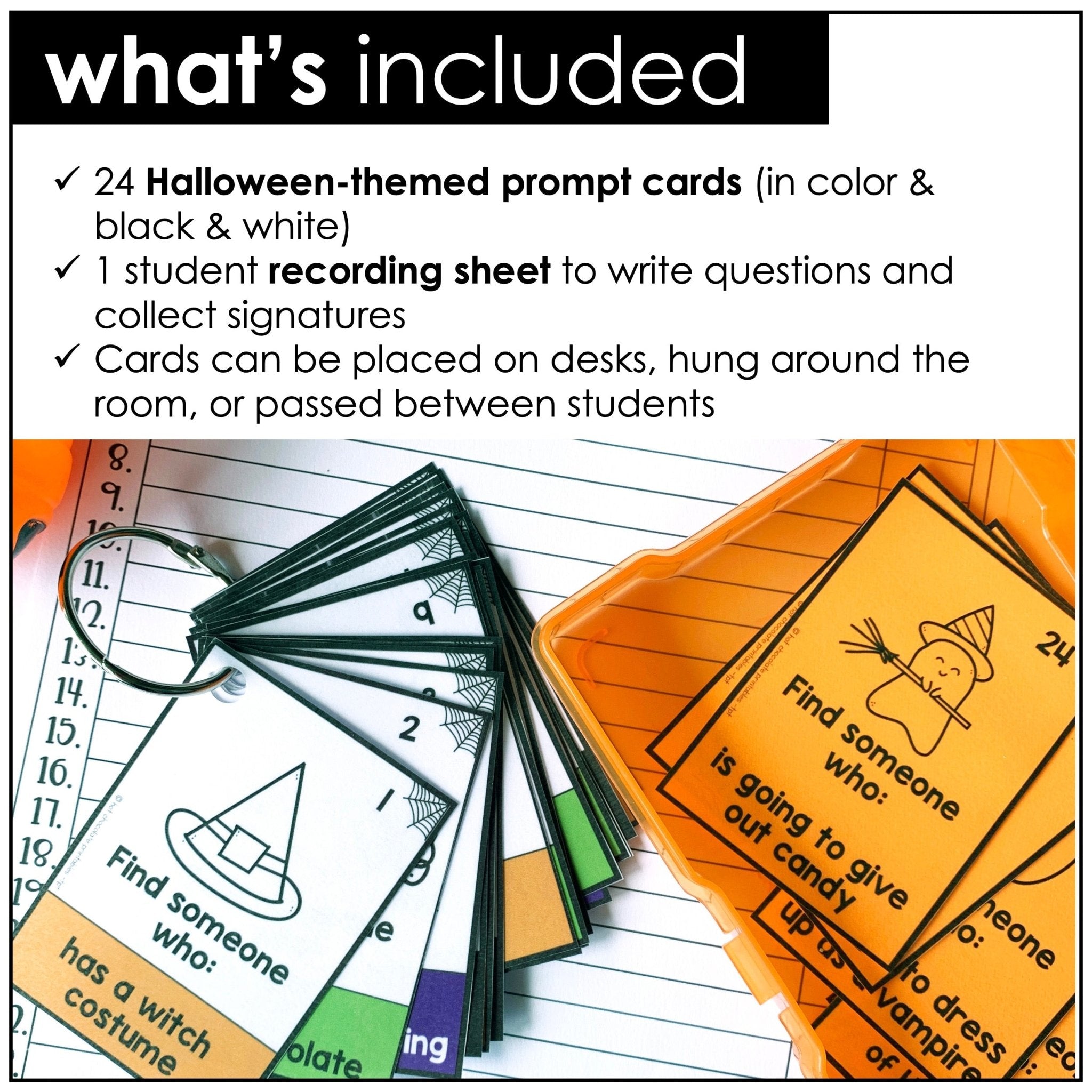Halloween Speaking Activity - Find Someone Who | Present Tense Questions - Hot Chocolate Teachables