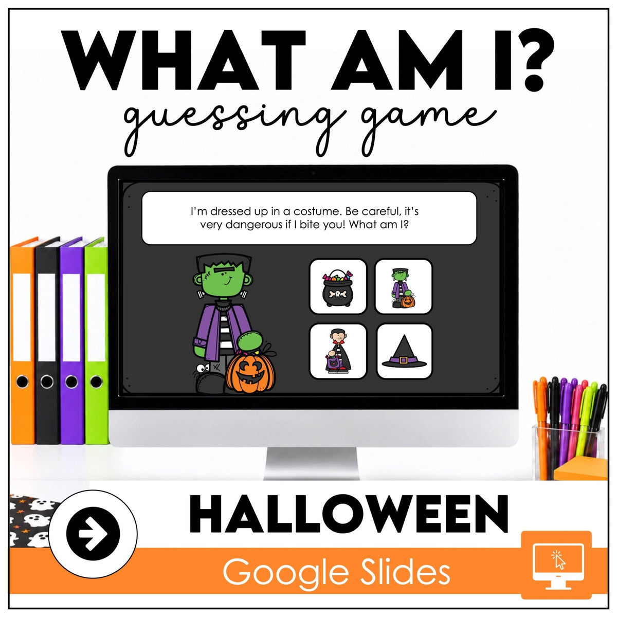 Halloween Vocabulary Guessing Game: What am I? for Google Slides™ - Hot Chocolate Teachables