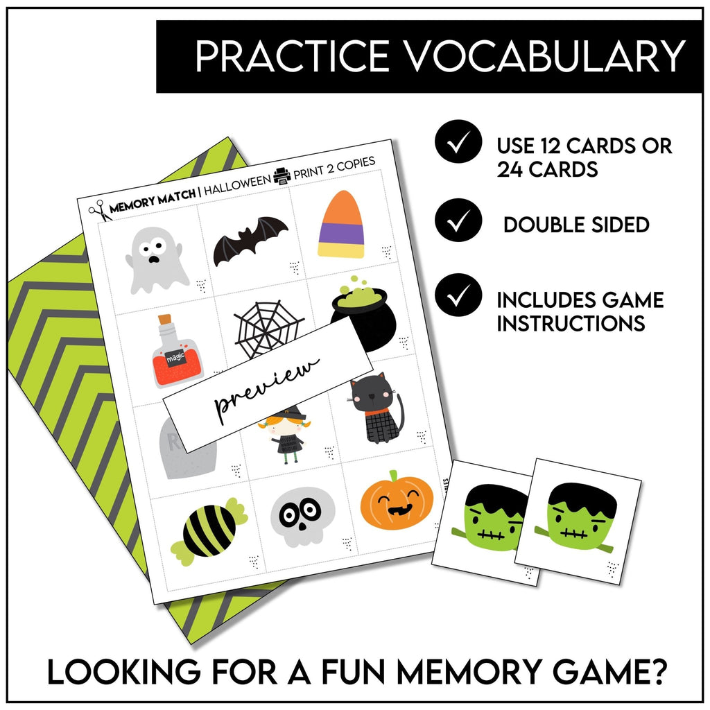 Halloween Vocabulary Memory Match - Hot Chocolate Teachables