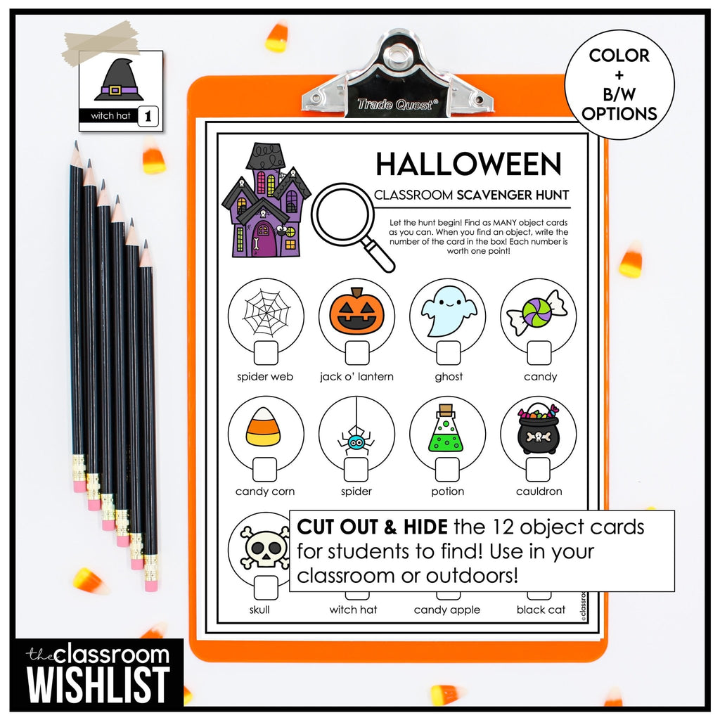 Halloween Vocabulary Scavenger Hunt - Classroom Party Game with Clues - Hot Chocolate Teachables