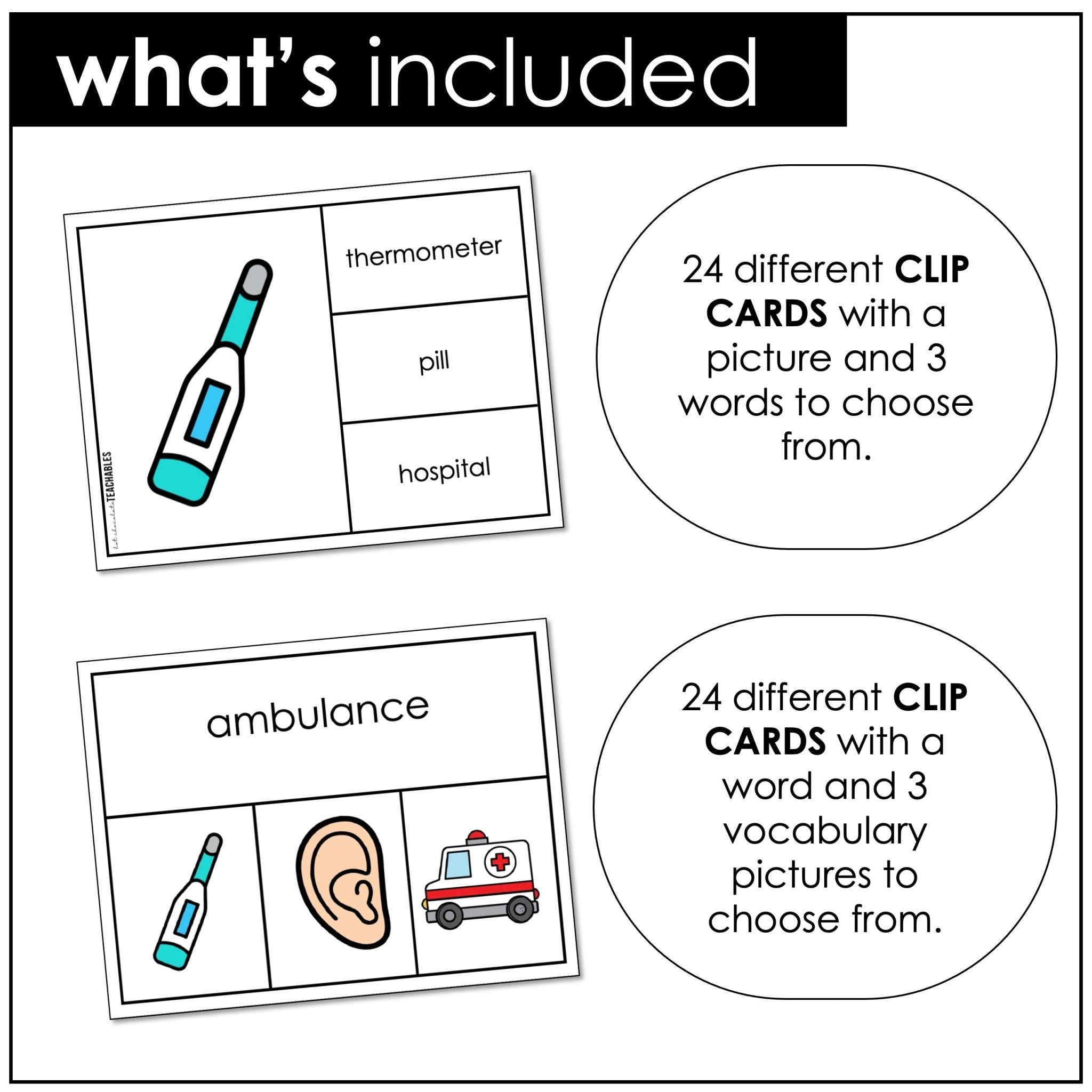 Health and Body Vocabulary CLIP CARD activity task cards for ELL ESL ELD - Hot Chocolate Teachables
