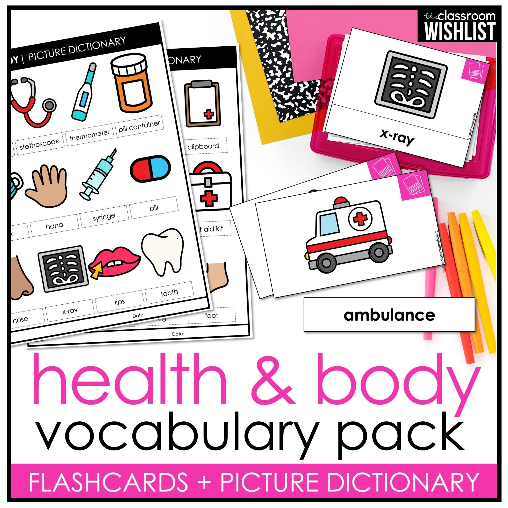 Health & Body Vocabulary Building ESL Flashcard Pack: Flash Cards & Dictionary - Hot Chocolate Teachables