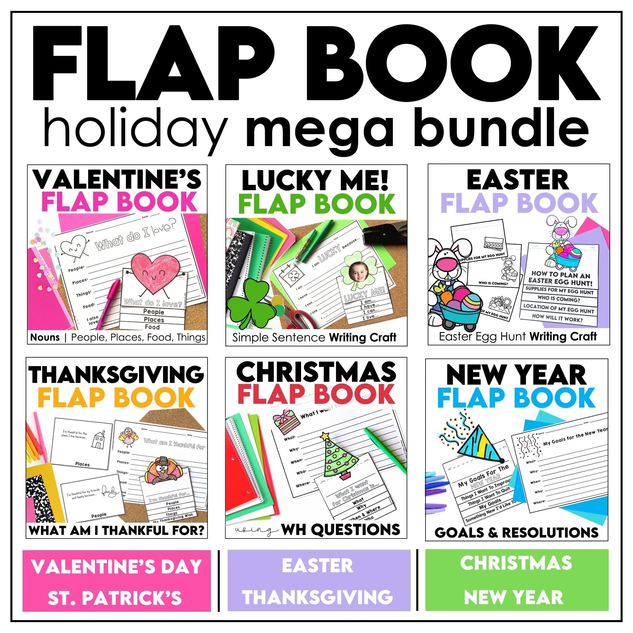 Holiday Flap Book Writing Activities - Christmas | New Year's | Valentine's Day - Hot Chocolate Teachables