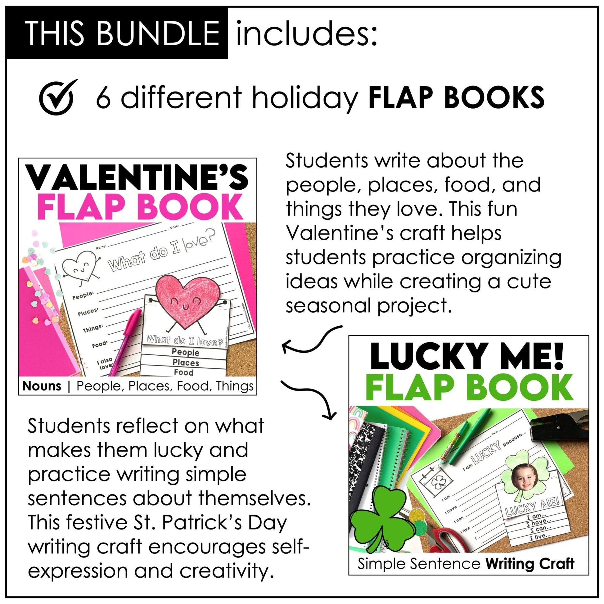 Holiday Flap Book Writing Activities - Christmas | New Year's | Valentine's Day - Hot Chocolate Teachables