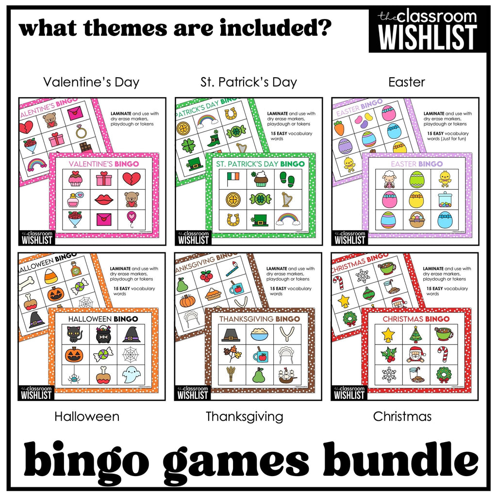 Holiday Vocabulary Bingo Bundle for Preschool | Kindergarten | ESL Learners - Hot Chocolate Teachables