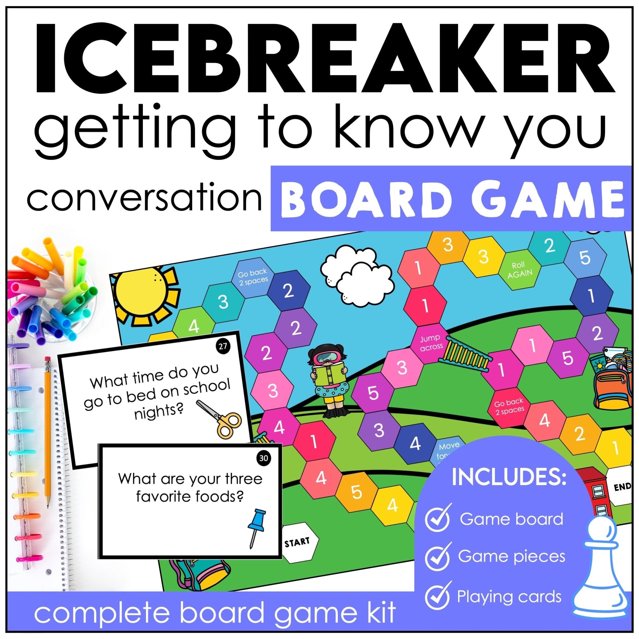 Ice Breakers | Getting To Know You Questions | Back to School Board Game - Hot Chocolate Teachables