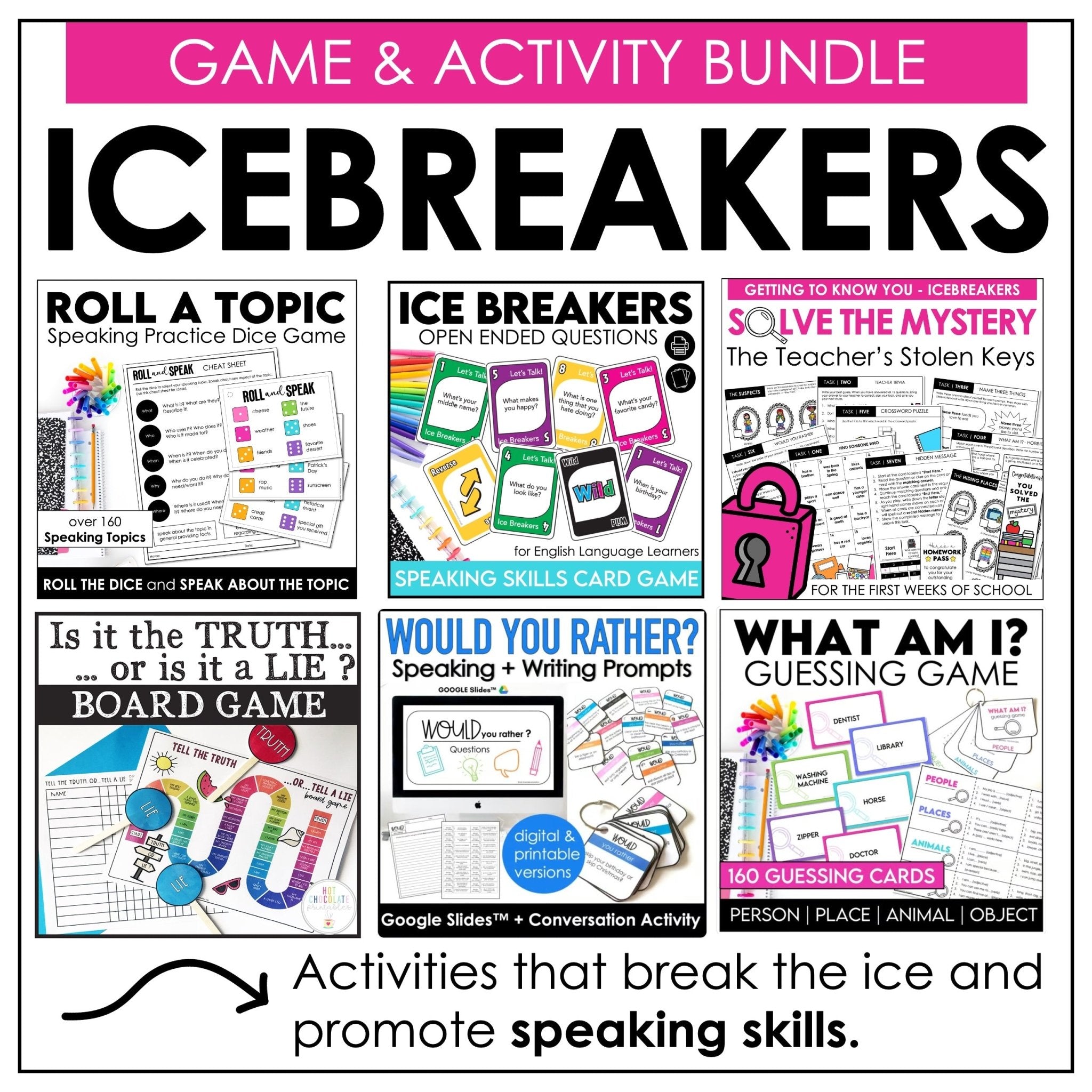 Icebreaker Games & Speaking Activities Bundle – ESL Conversation Game Pack - Hot Chocolate Teachables