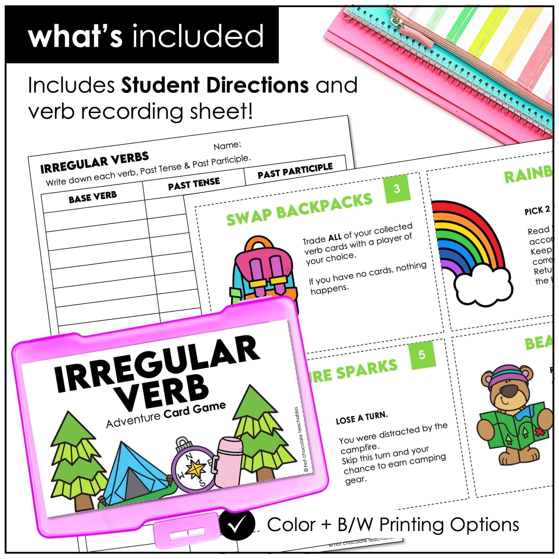 Irregular Verbs Card Game – Past Tense & Past Participle Conjugation Practice - Hot Chocolate Teachables