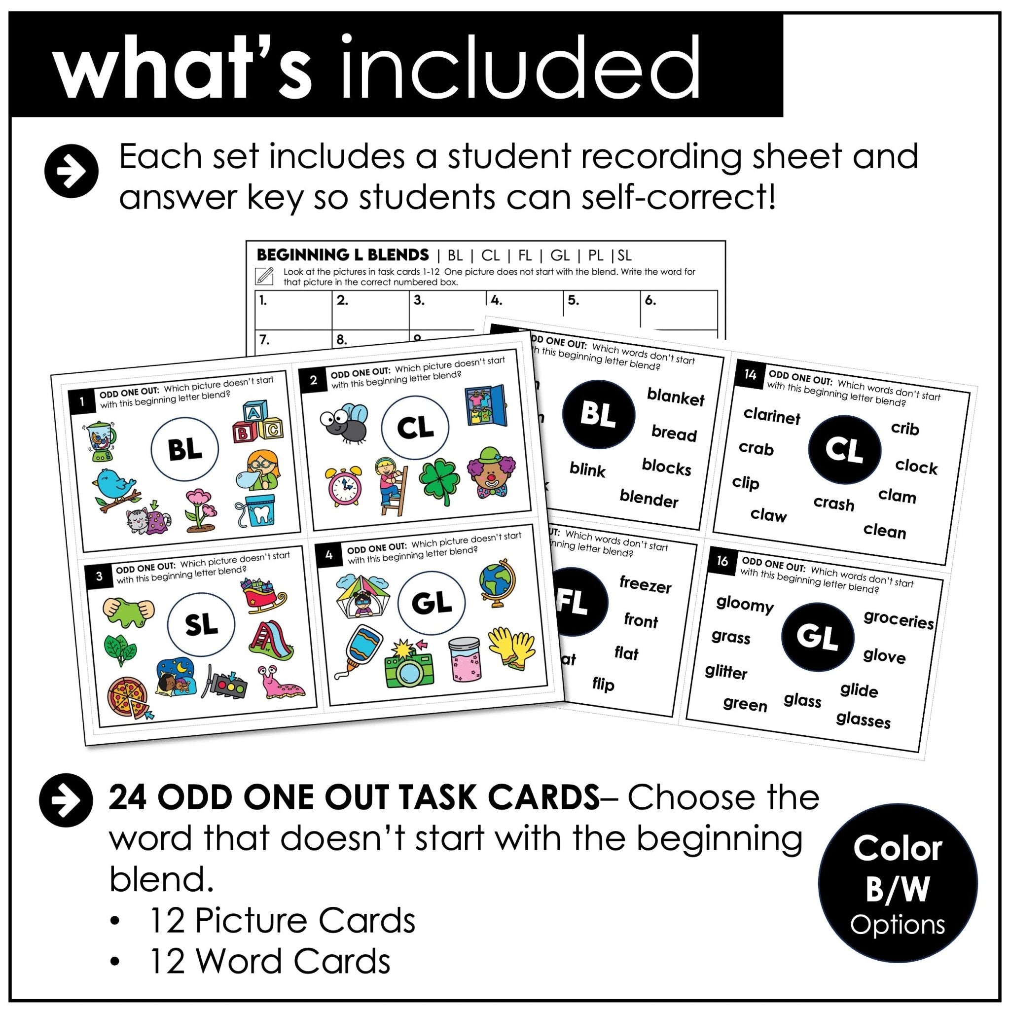 L Blends Task Cards – Beginning Letter Blends BL, CL, FL, GL, PL, SL Phonics - Hot Chocolate Teachables