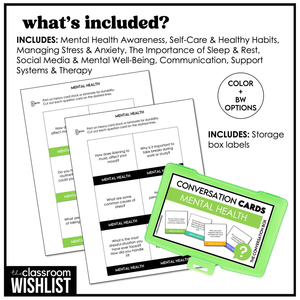 Mental Health & Well - Being Conversation Question Cards | 60 Discussion Prompts - Hot Chocolate Teachables