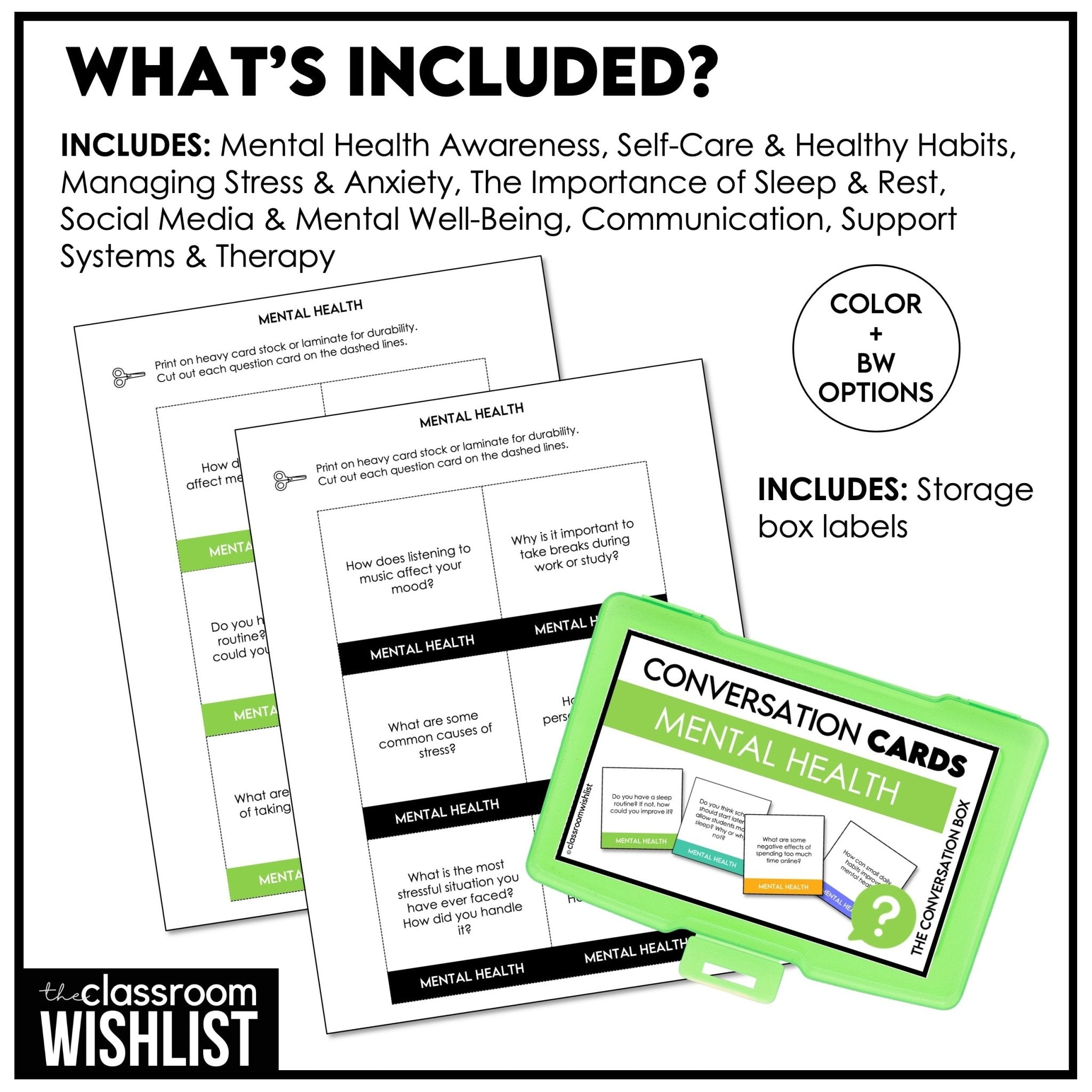 Mental Health & Well - Being Conversation Question Cards | 60 Discussion Prompts - Hot Chocolate Teachables