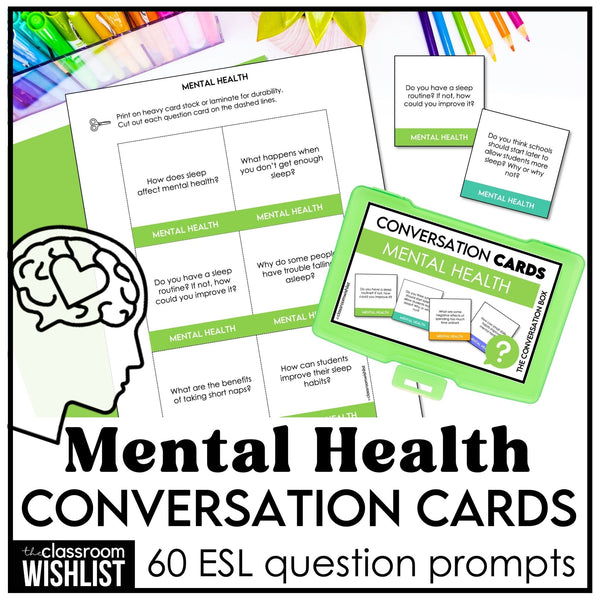 Mental Health & Well - Being Conversation Question Cards | 60 Discussion Prompts - Hot Chocolate Teachables