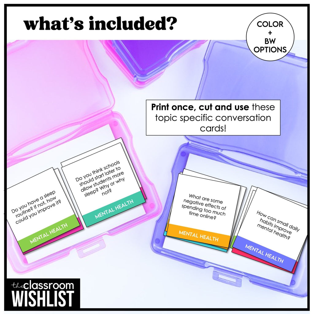 Mental Health & Well - Being Conversation Question Cards | 60 Discussion Prompts - Hot Chocolate Teachables