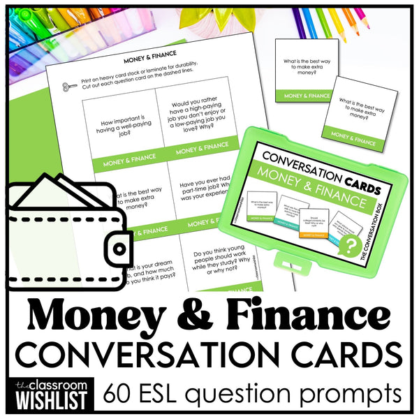 Money & Financial Responsibility Conversation Cards | 60 Discussion Prompts - Hot Chocolate Teachables