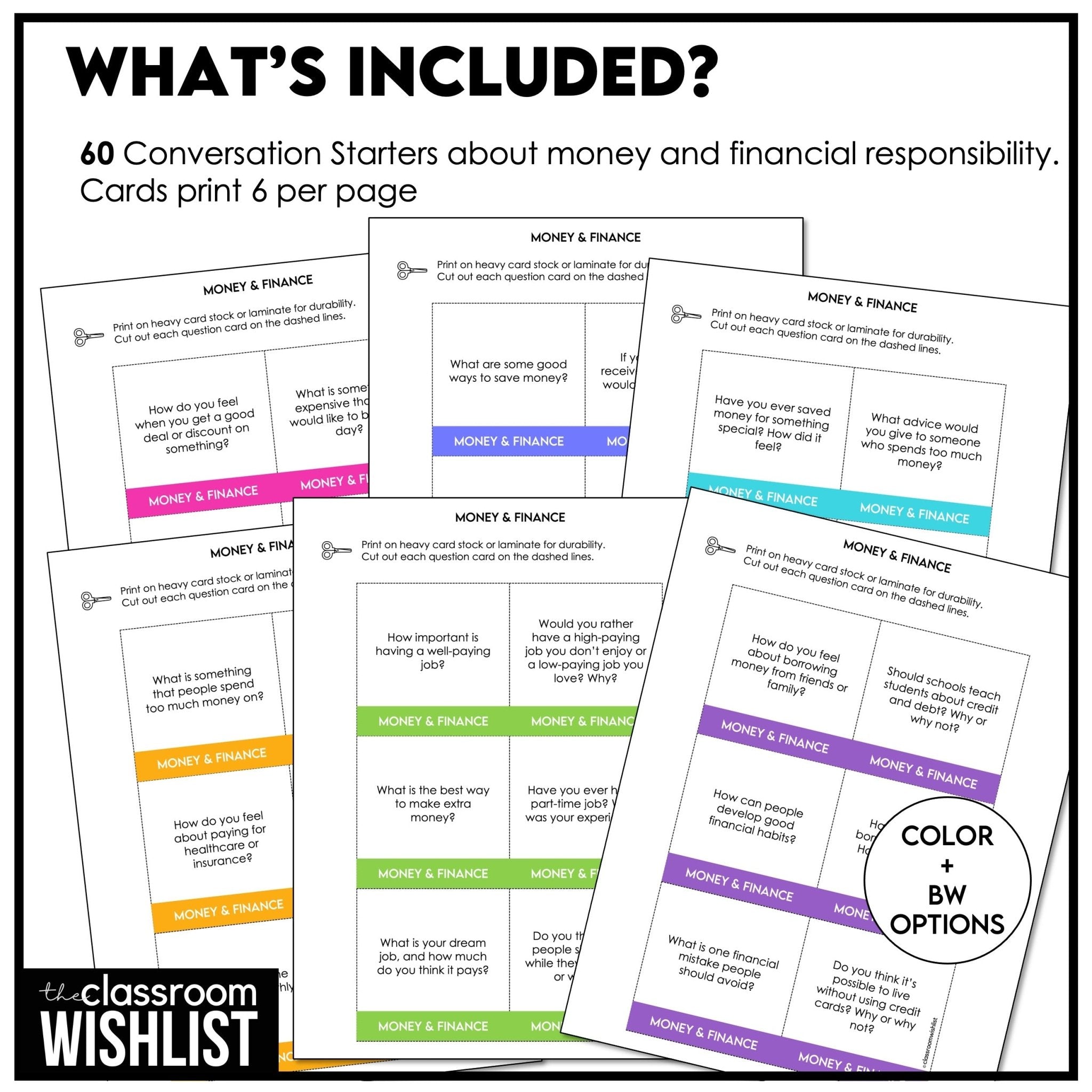 Money & Financial Responsibility Conversation Cards | 60 Discussion Prompts - Hot Chocolate Teachables