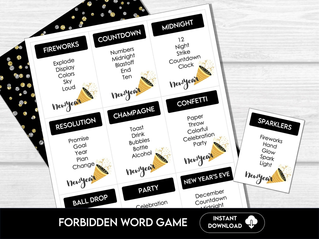 New Year's Forbidden Word Game | Holiday Guess The Word Game | Printable New Year's Eve Party Games | Family Game, Kids & Adults, Taboo - Hot Chocolate Teachables