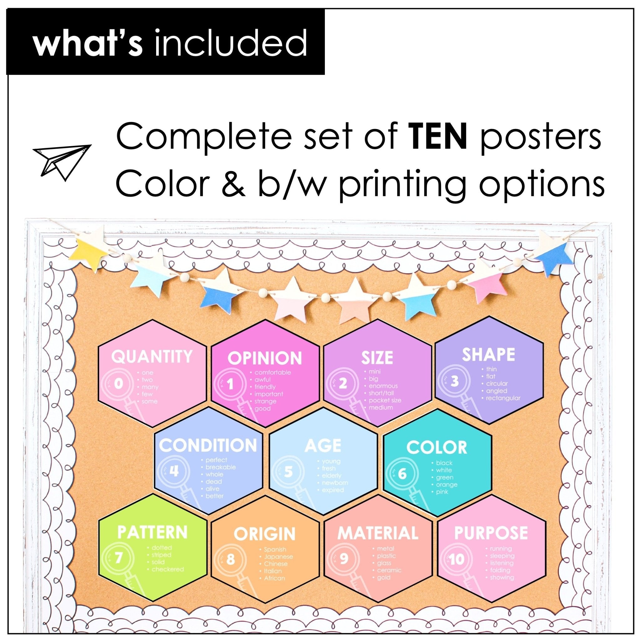 Order of Adjectives Posters – Pastel Grammar Anchor Charts - Hot Chocolate Teachables