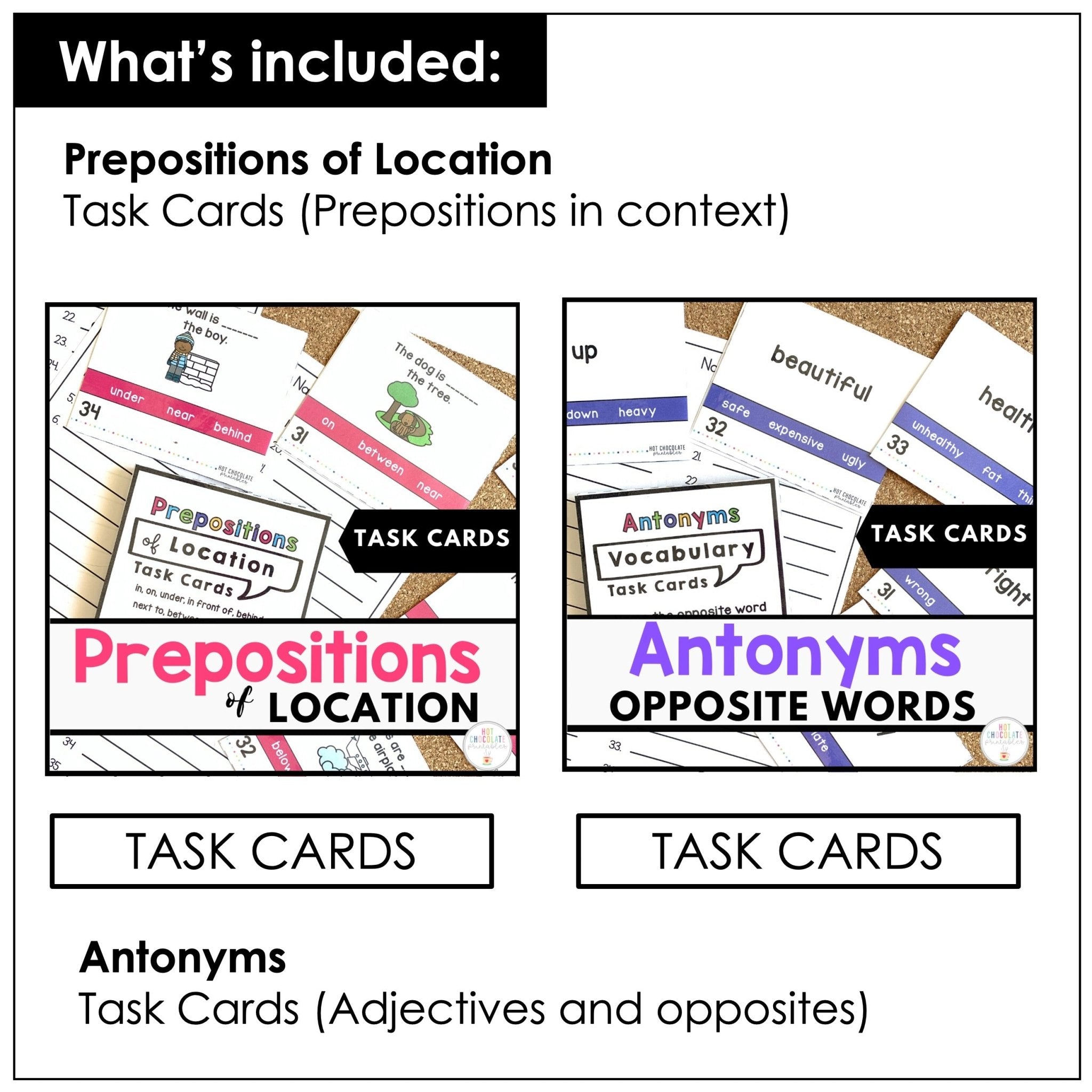 Parts of Speech: Games & Task Card Bundle | Nouns, Verb, Adjective, Preposition - Hot Chocolate Teachables