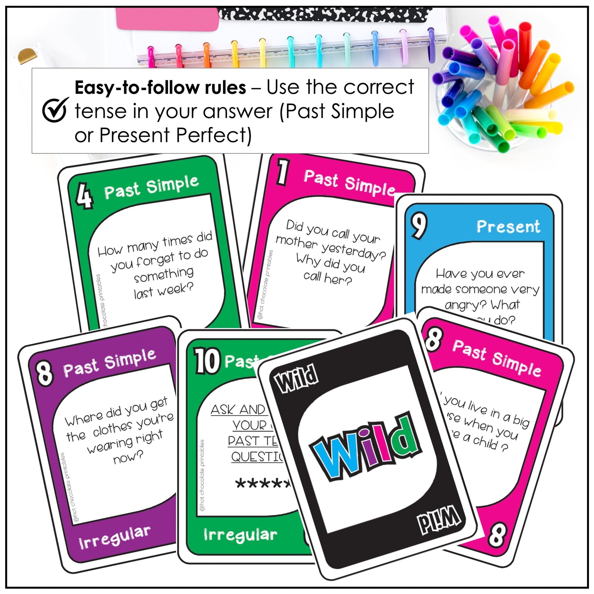 Past Simple and Present Perfect Questions: Verb Tense Card Game - Hot Chocolate Teachables