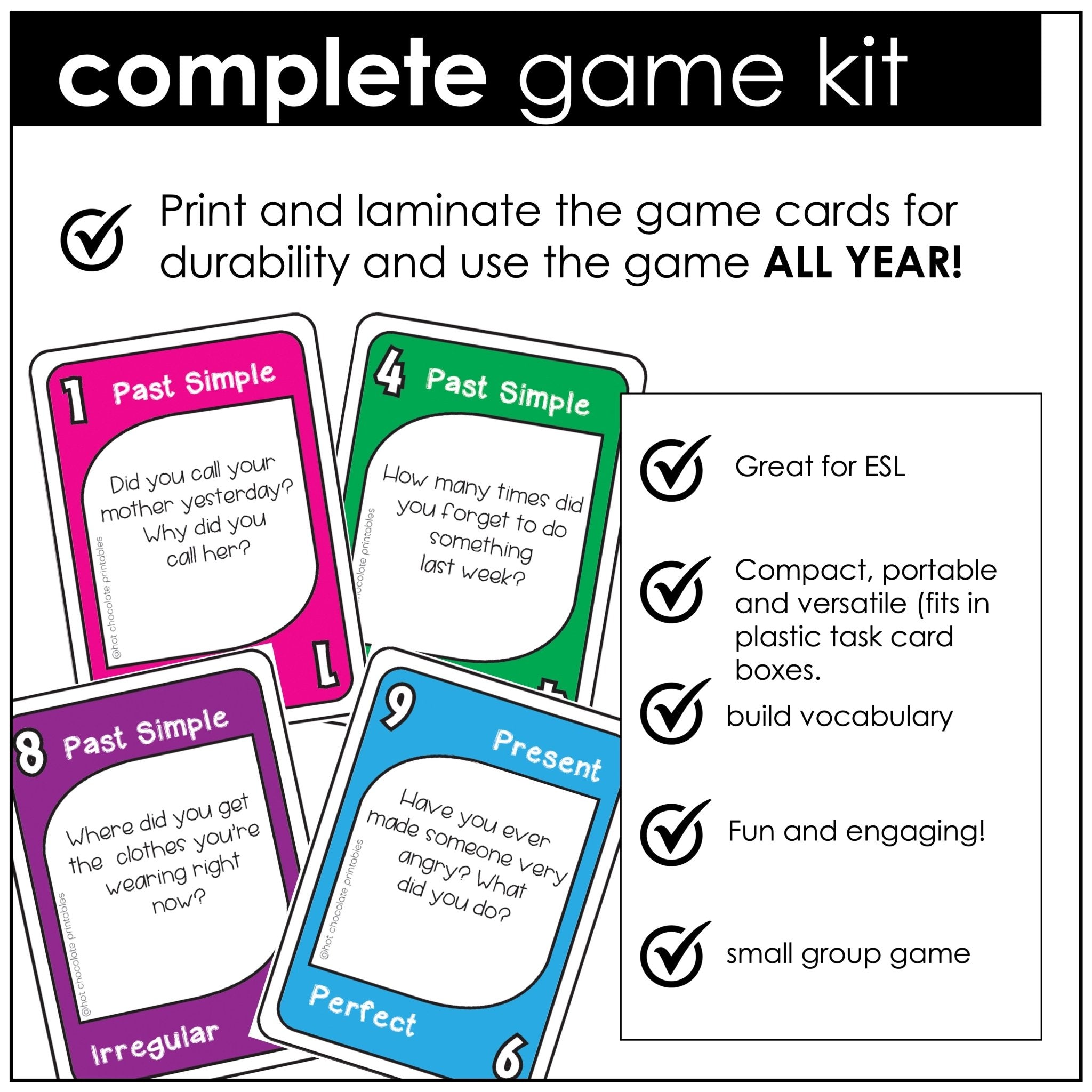 Past Simple and Present Perfect Questions: Verb Tense Card Game - Hot Chocolate Teachables