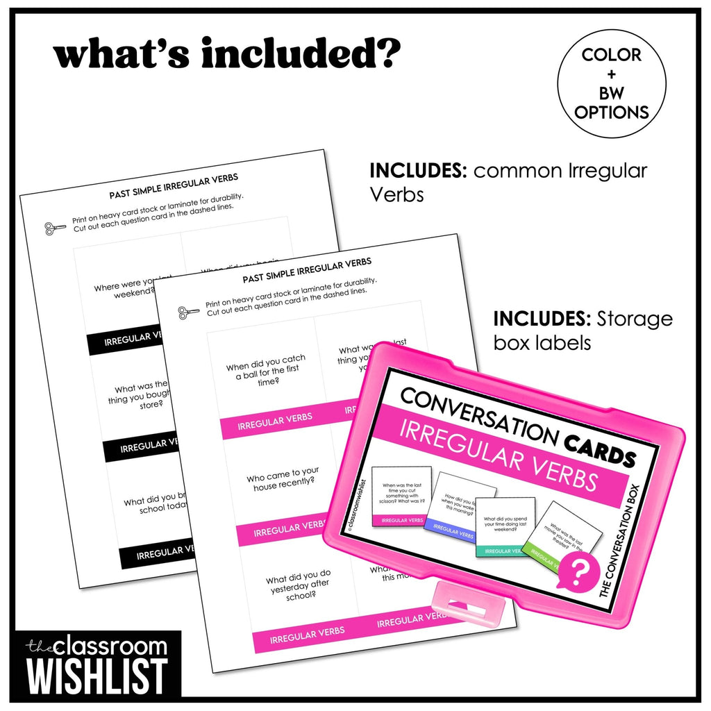 Past Simple Irregular Verb Conversation Cards | 60 Open - Ended Speaking Questions - Hot Chocolate Teachables