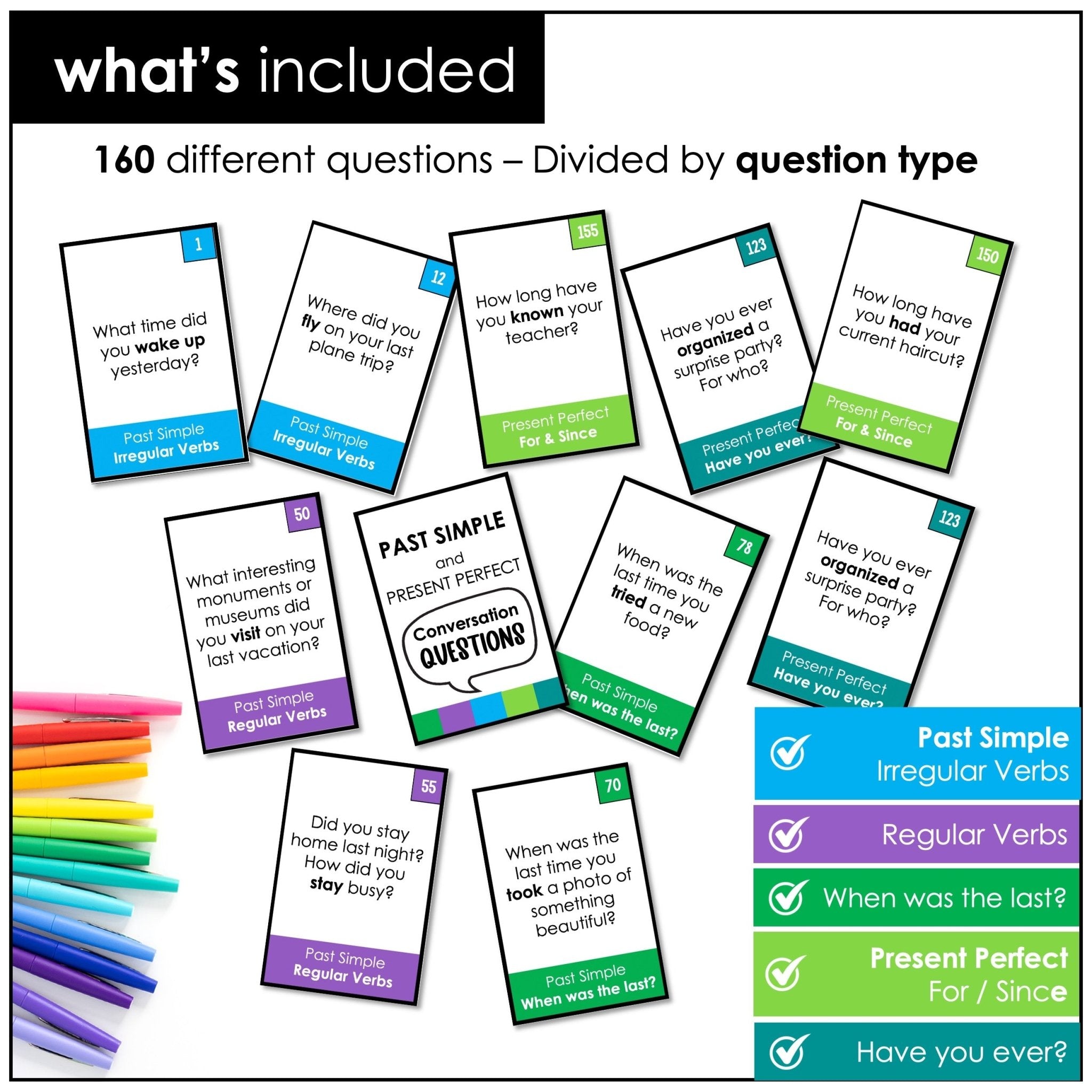 Past Simple & Present Perfect Conversation Question Cards - Hot Chocolate Teachables