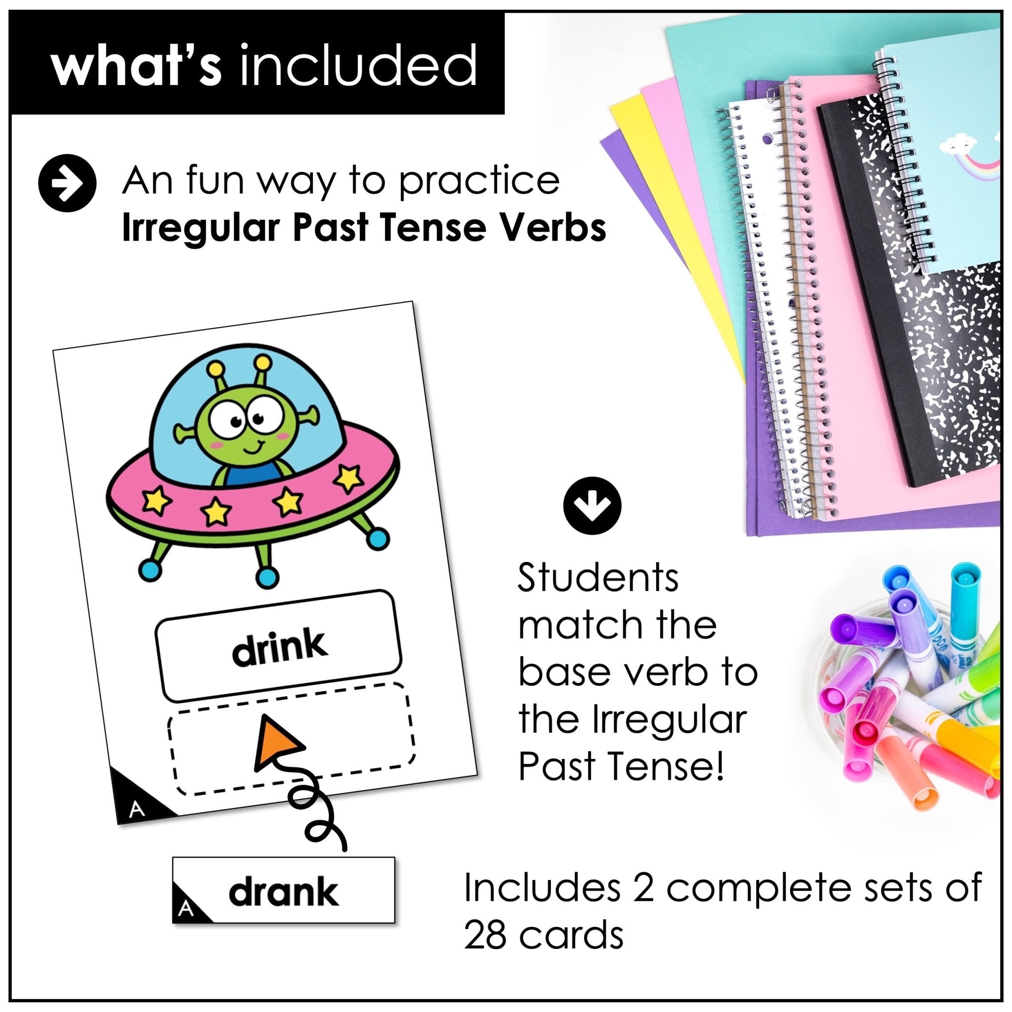 Past Tense Verbs Matching Game – Irregular Verb Activity for 2nd Grade & ESL - Hot Chocolate Teachables