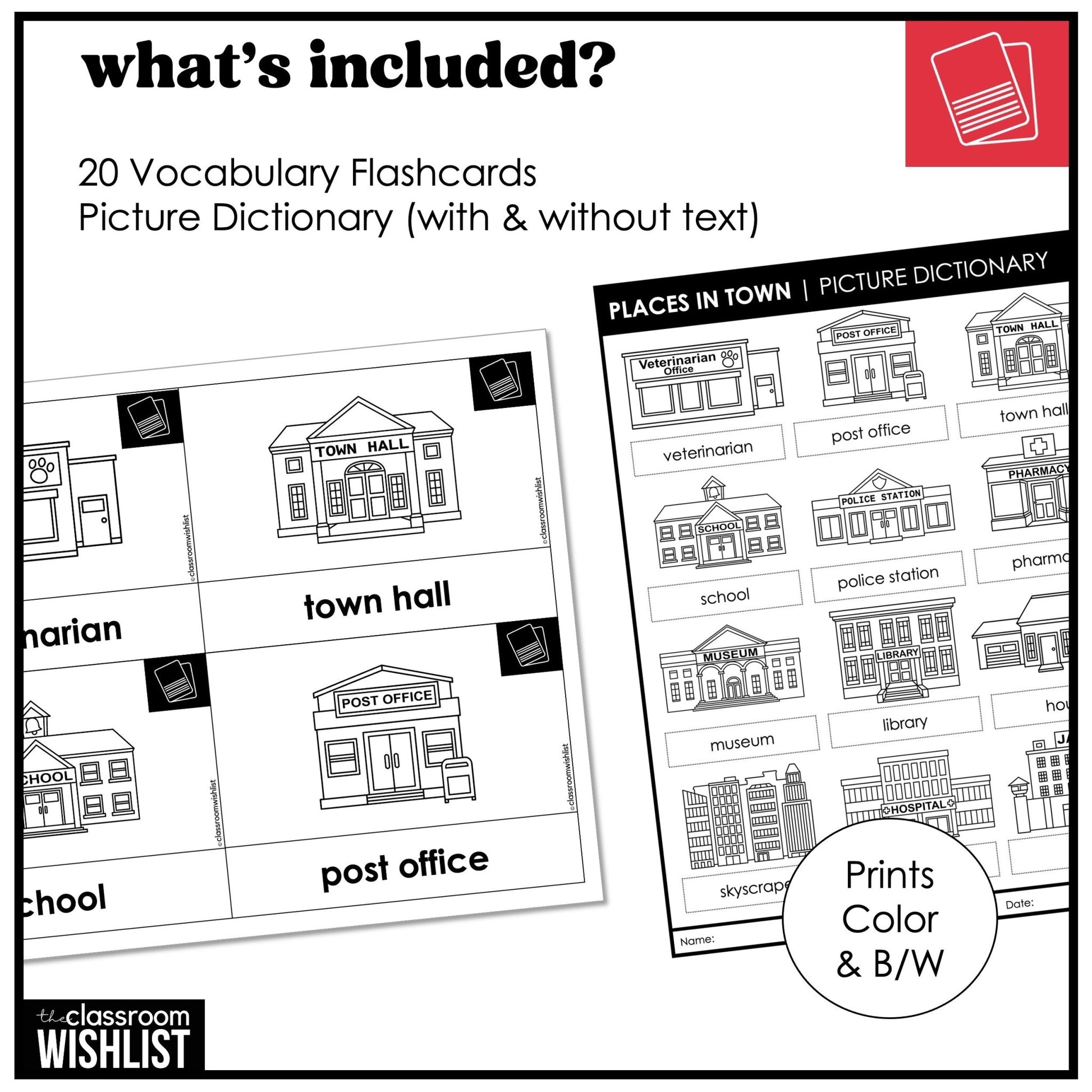Places in Town Vocabulary Flashcards | Digital + Print | City Buildings | ESL - Hot Chocolate Teachables