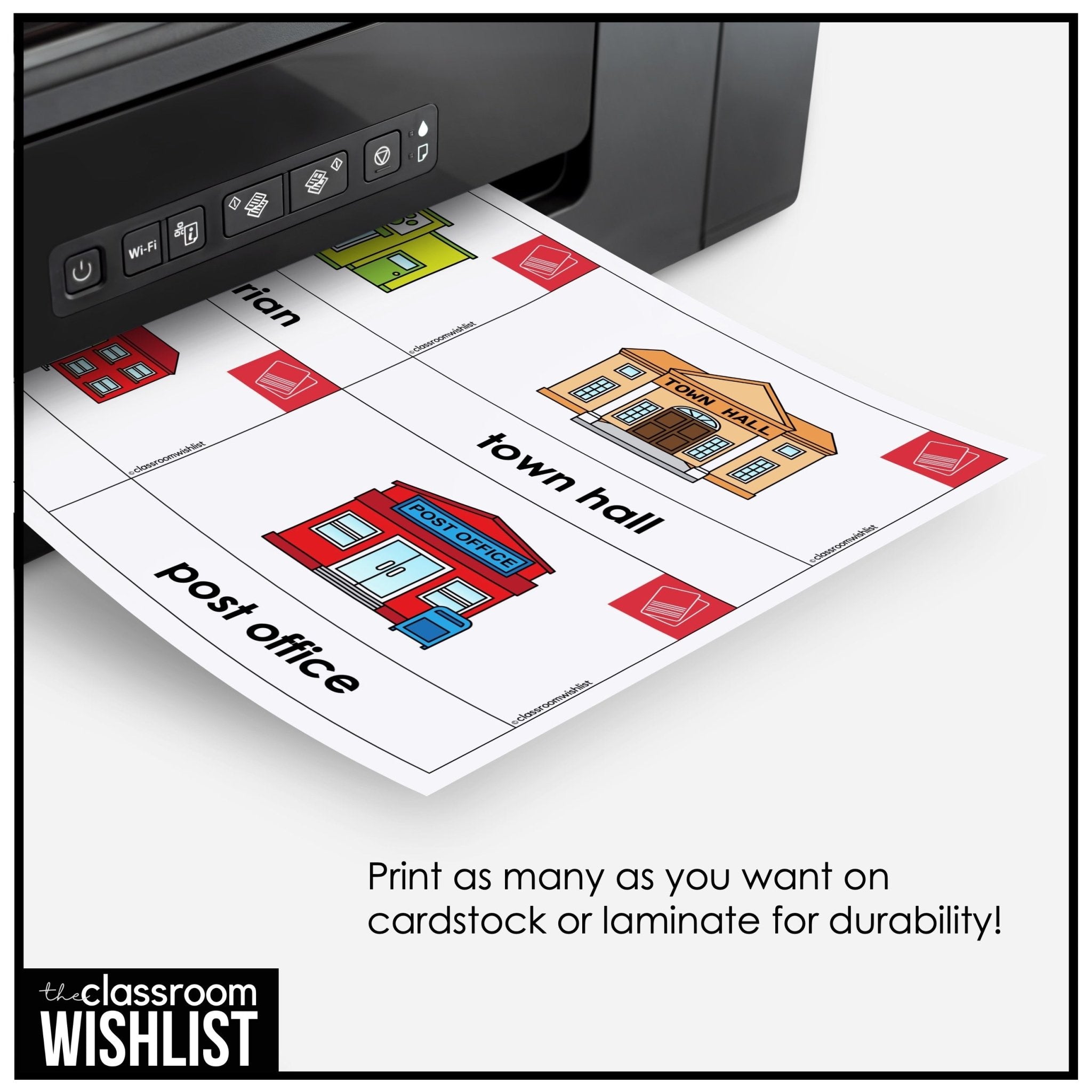 Places in Town Vocabulary Flashcards | Digital + Print | City Buildings | ESL - Hot Chocolate Teachables