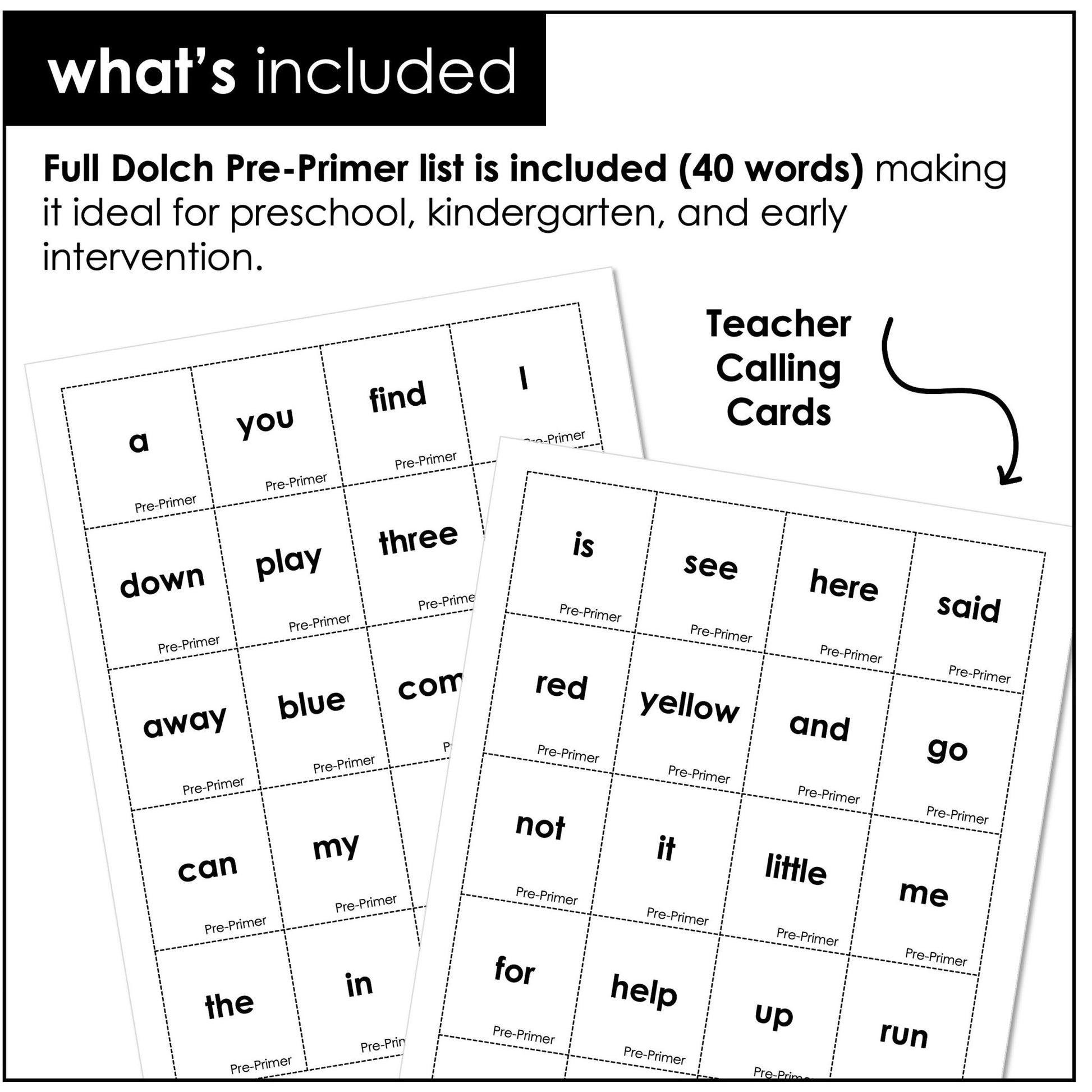 Pre - Primer Sight Word Bingo Game for Pre - K and Kindergarten - 30 Boards - Hot Chocolate Teachables