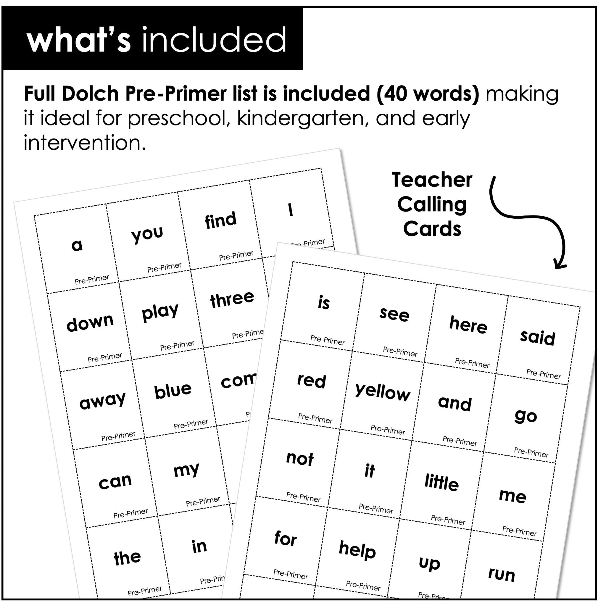 Pre - Primer Sight Word Bingo Game for Pre - K and Kindergarten - 30 Boards - Hot Chocolate Teachables