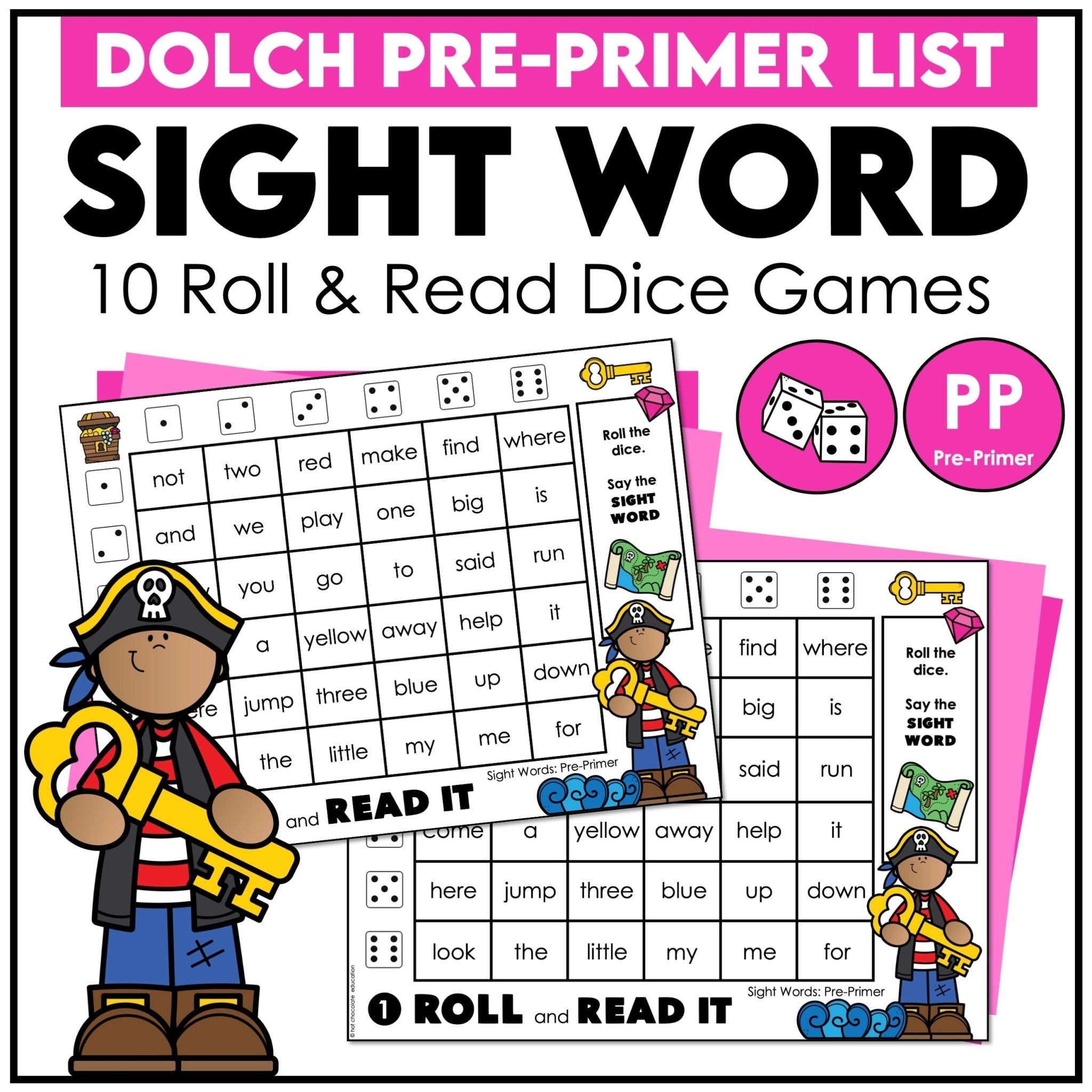 Pre - Primer Sight Words Dice Game - Dolch List Reading Game - Hot Chocolate Teachables