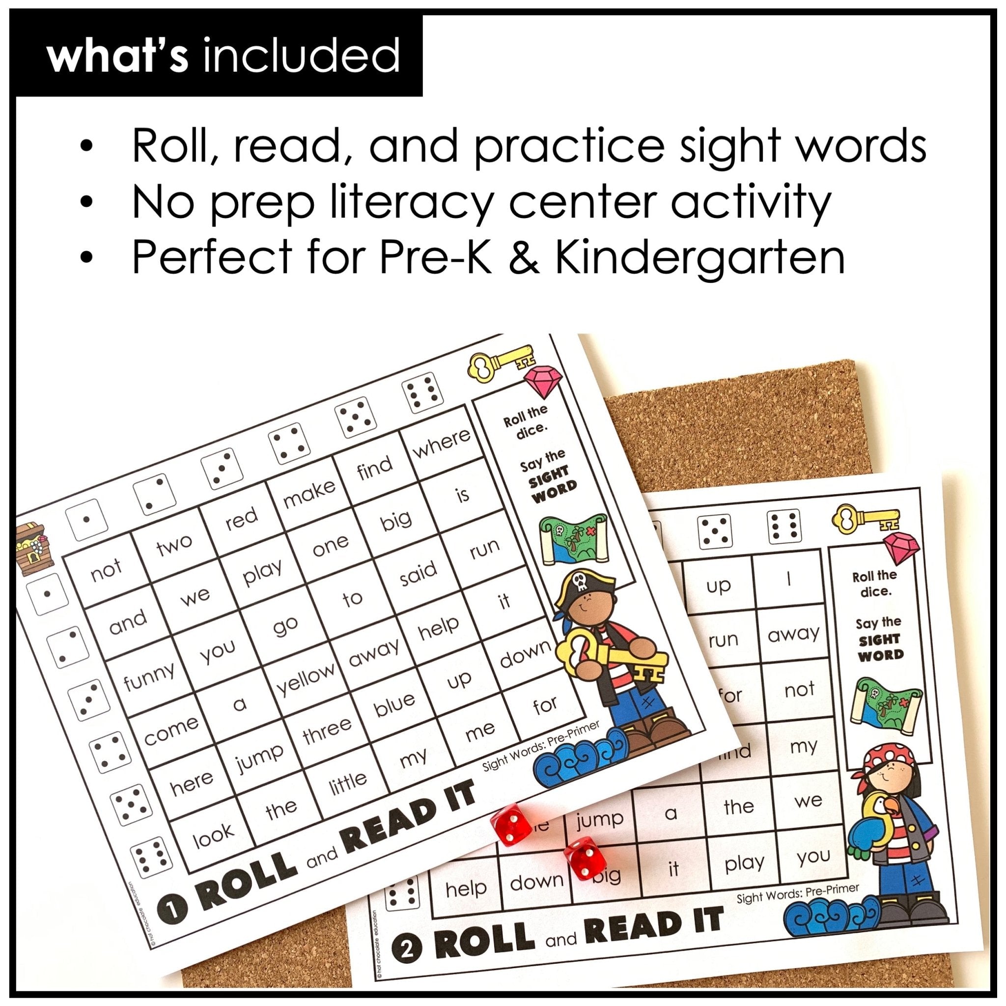 Pre - Primer Sight Words Dice Game - Dolch List Reading Game - Hot Chocolate Teachables