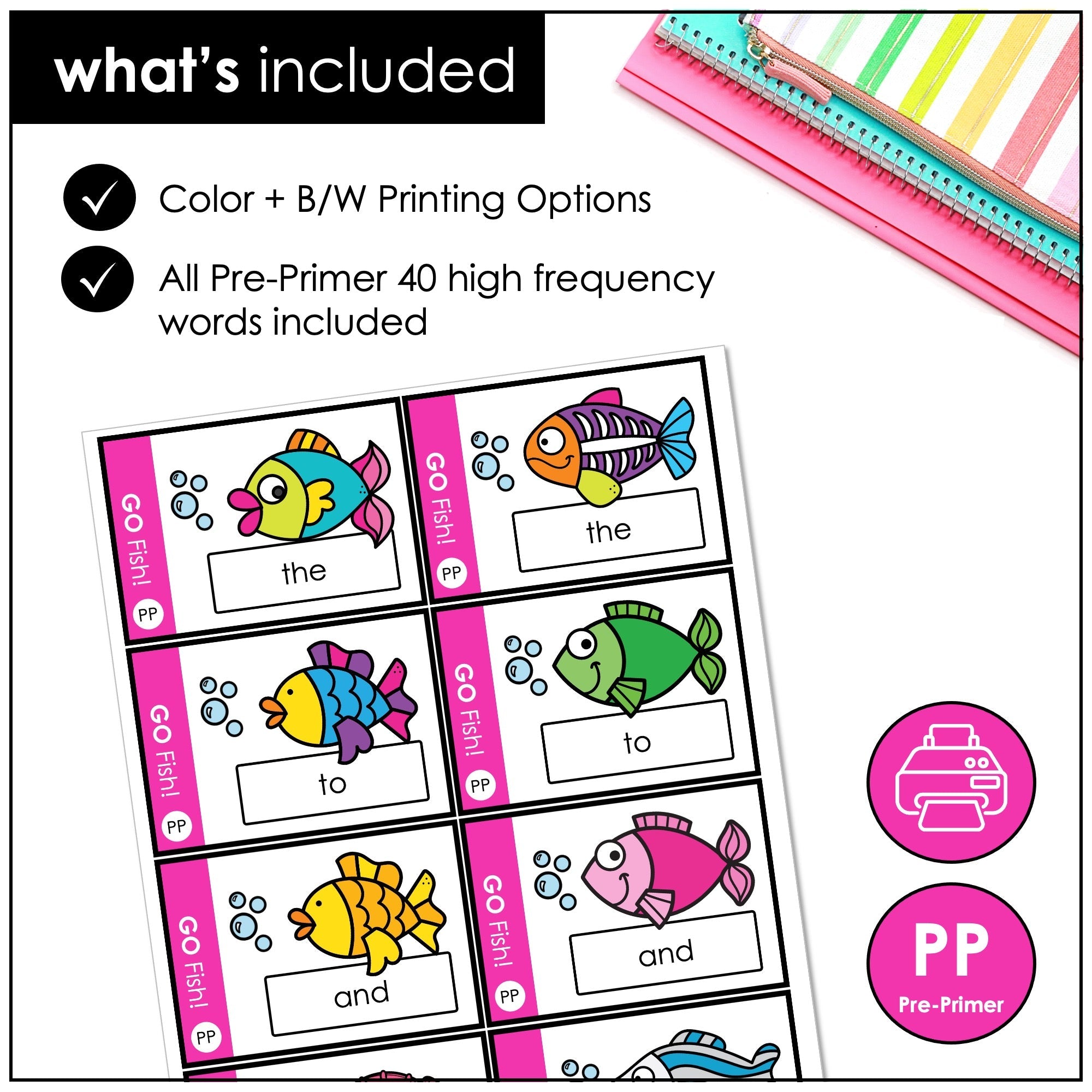 Pre - Primer Sight Words Go Fish Game – Dolch Sight Word Reading Practice - Hot Chocolate Teachables